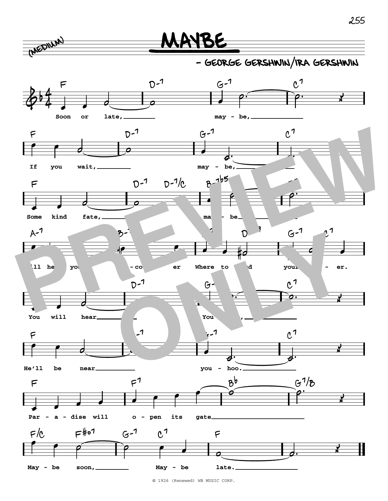 George Gershwin Maybe (High Voice) Sheet Music Notes & Chords for Real Book – Melody, Lyrics & Chords - Download or Print PDF