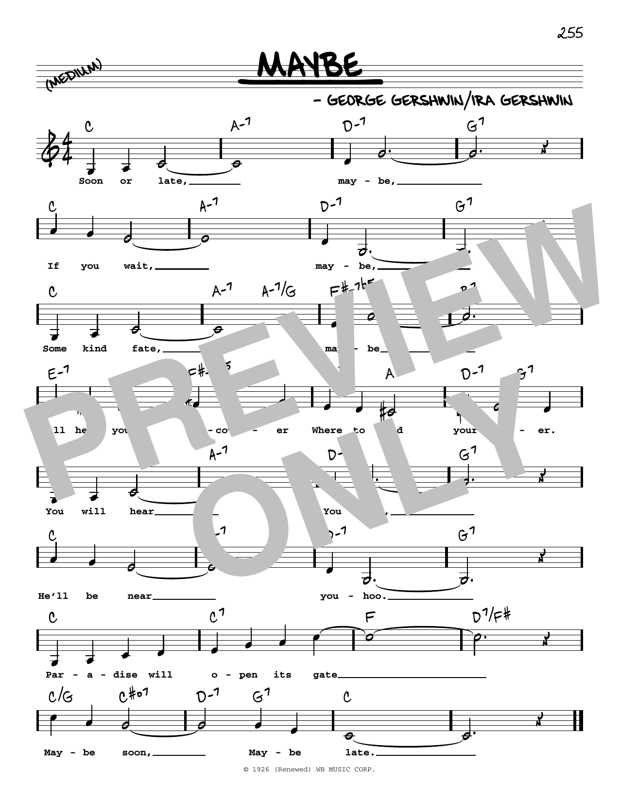 George Gershwin Maybe (Low Voice) Sheet Music Notes & Chords for Real Book – Melody, Lyrics & Chords - Download or Print PDF