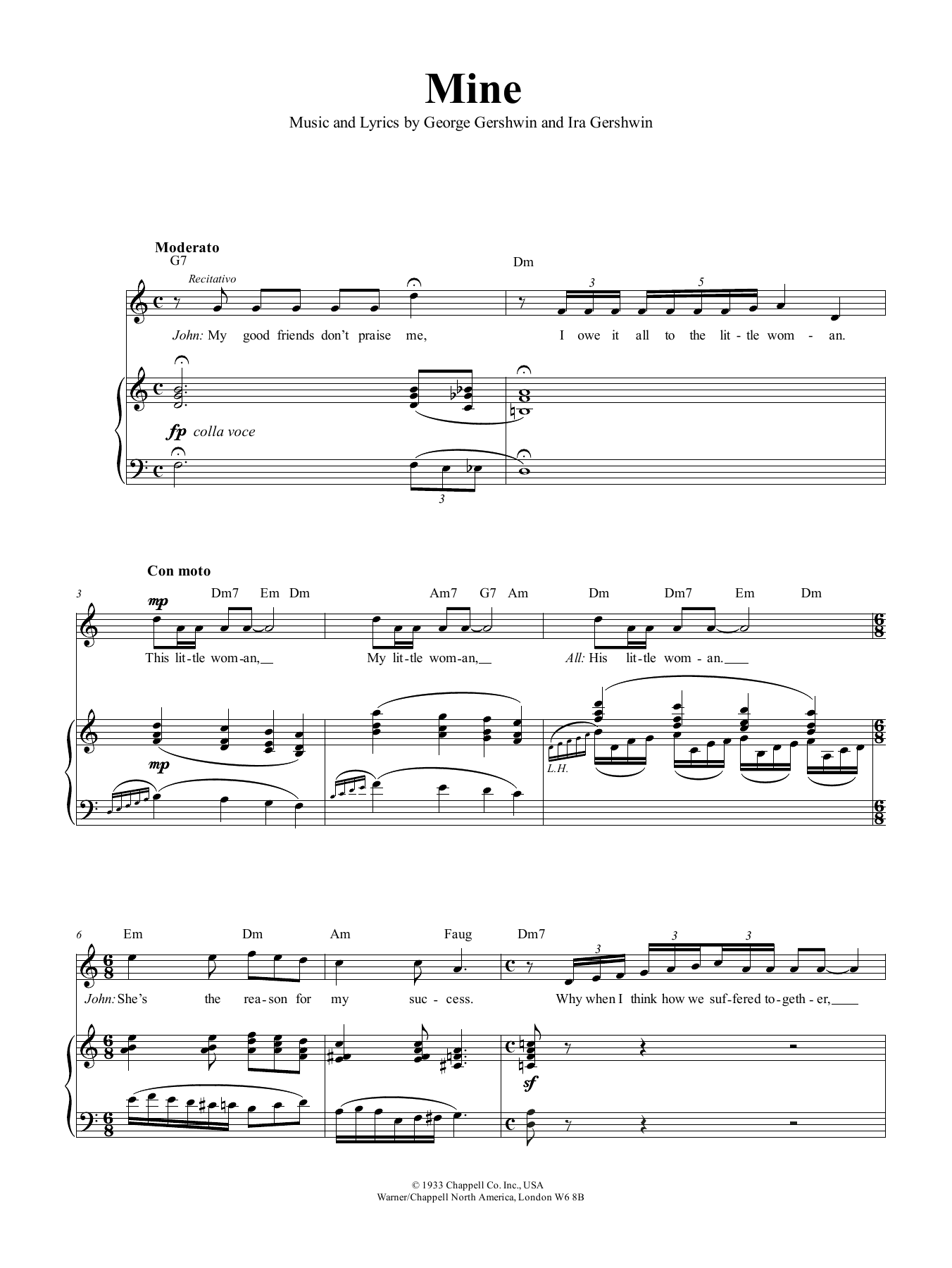 George Gershwin Mine Sheet Music Notes & Chords for Piano, Vocal & Guitar (Right-Hand Melody) - Download or Print PDF