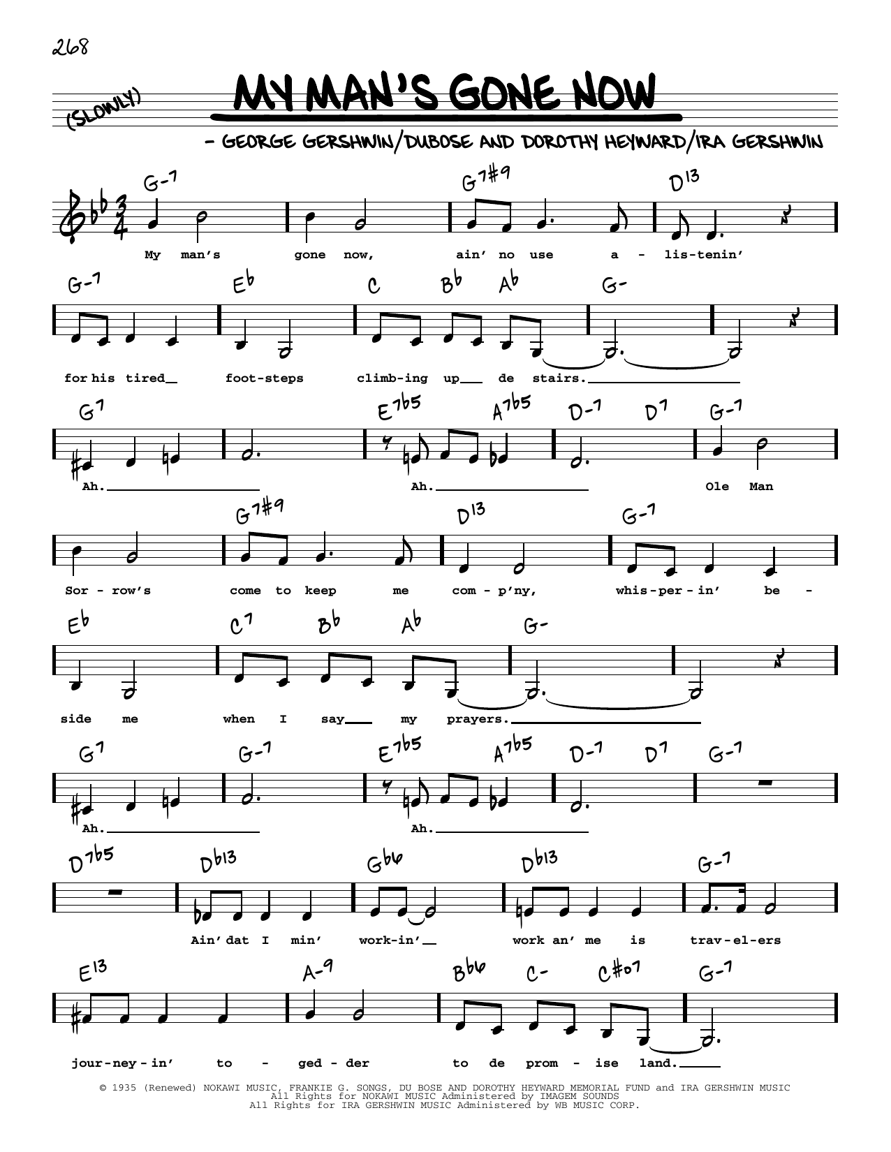 George Gershwin My Man's Gone Now (Low Voice) Sheet Music Notes & Chords for Real Book – Melody, Lyrics & Chords - Download or Print PDF