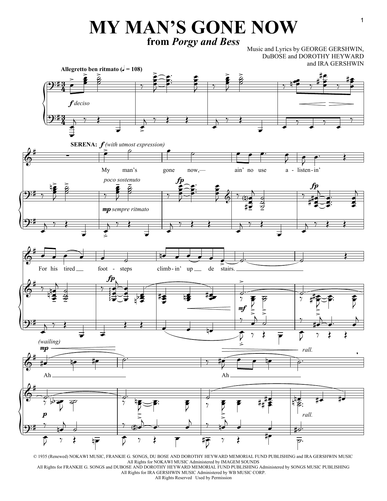 George Gershwin My Man's Gone Now Sheet Music Notes & Chords for Piano & Vocal - Download or Print PDF