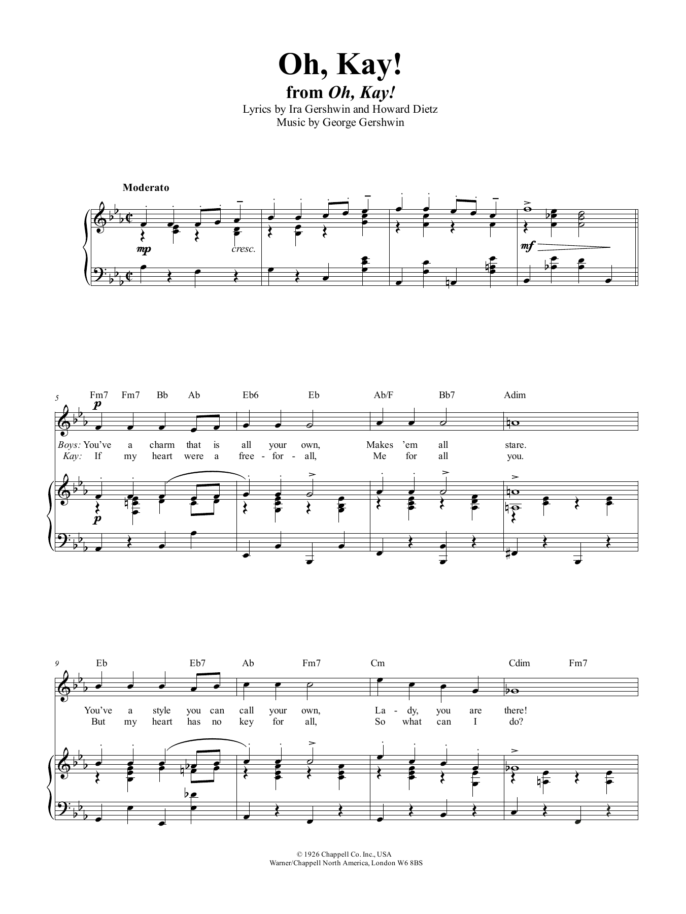 George Gershwin Oh, Kay Sheet Music Notes & Chords for Piano, Vocal & Guitar (Right-Hand Melody) - Download or Print PDF
