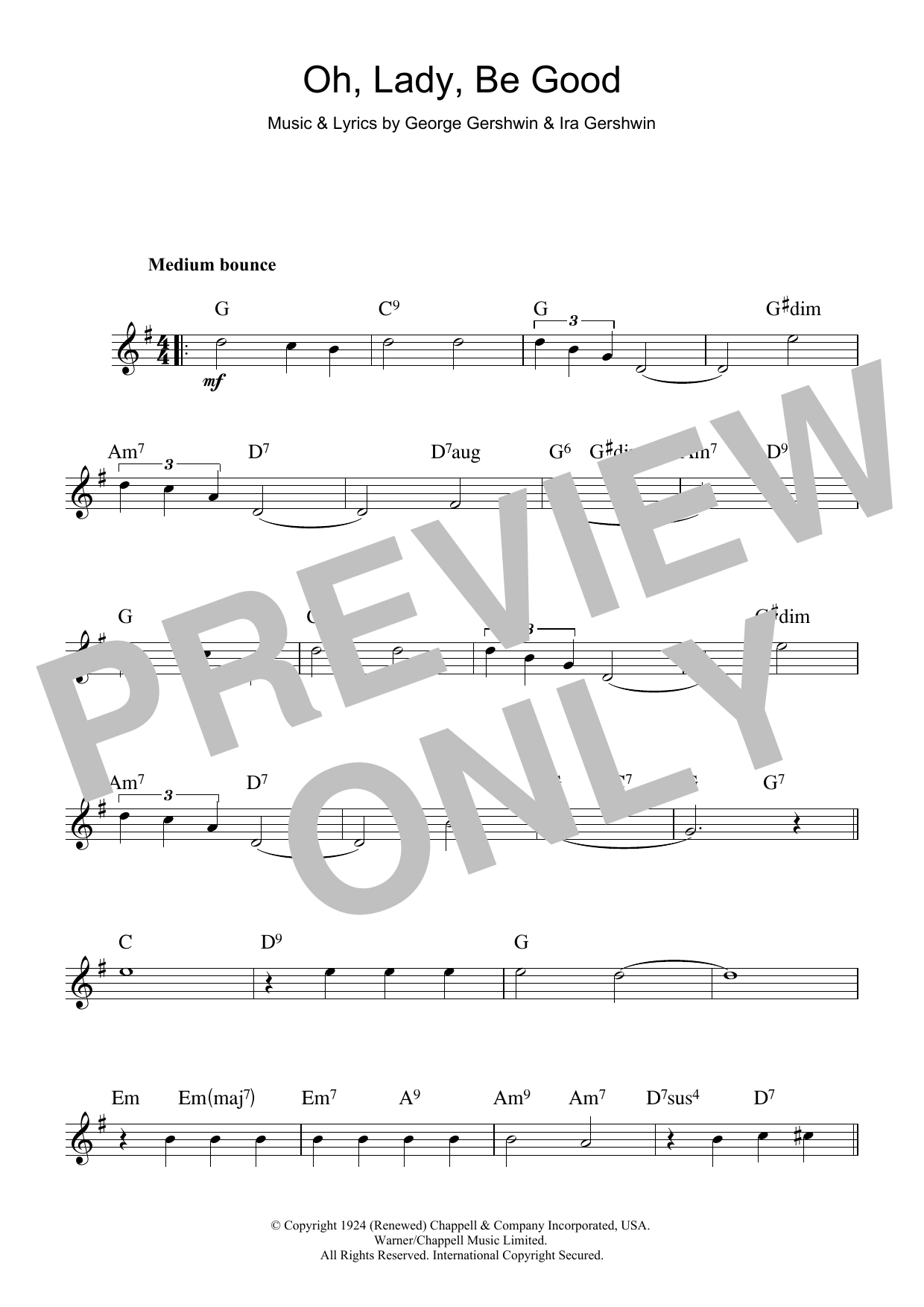 George Gershwin Oh, Lady, Be Good Sheet Music Notes & Chords for Flute Solo - Download or Print PDF