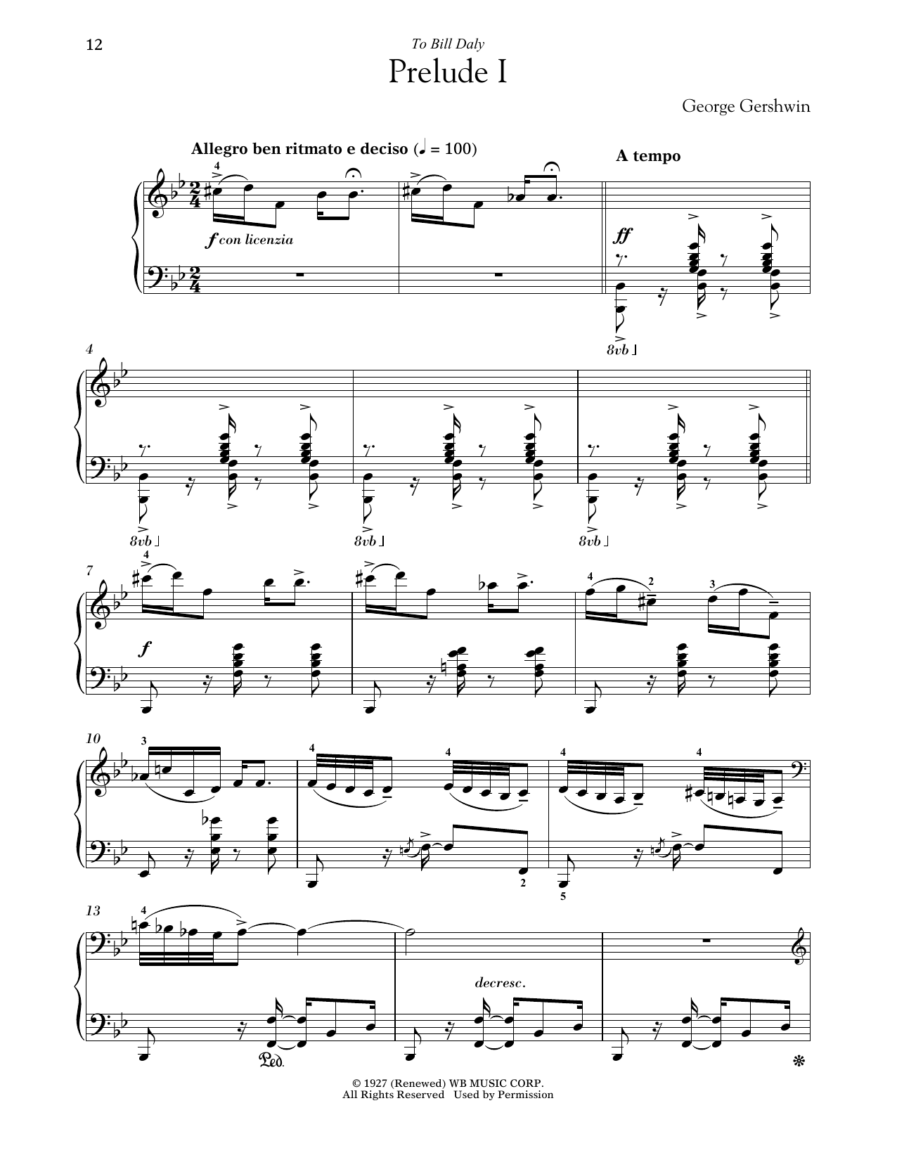 George Gershwin Prelude I (Allegro Ben Ritmato E Deciso) Sheet Music Notes & Chords for Piano Solo - Download or Print PDF