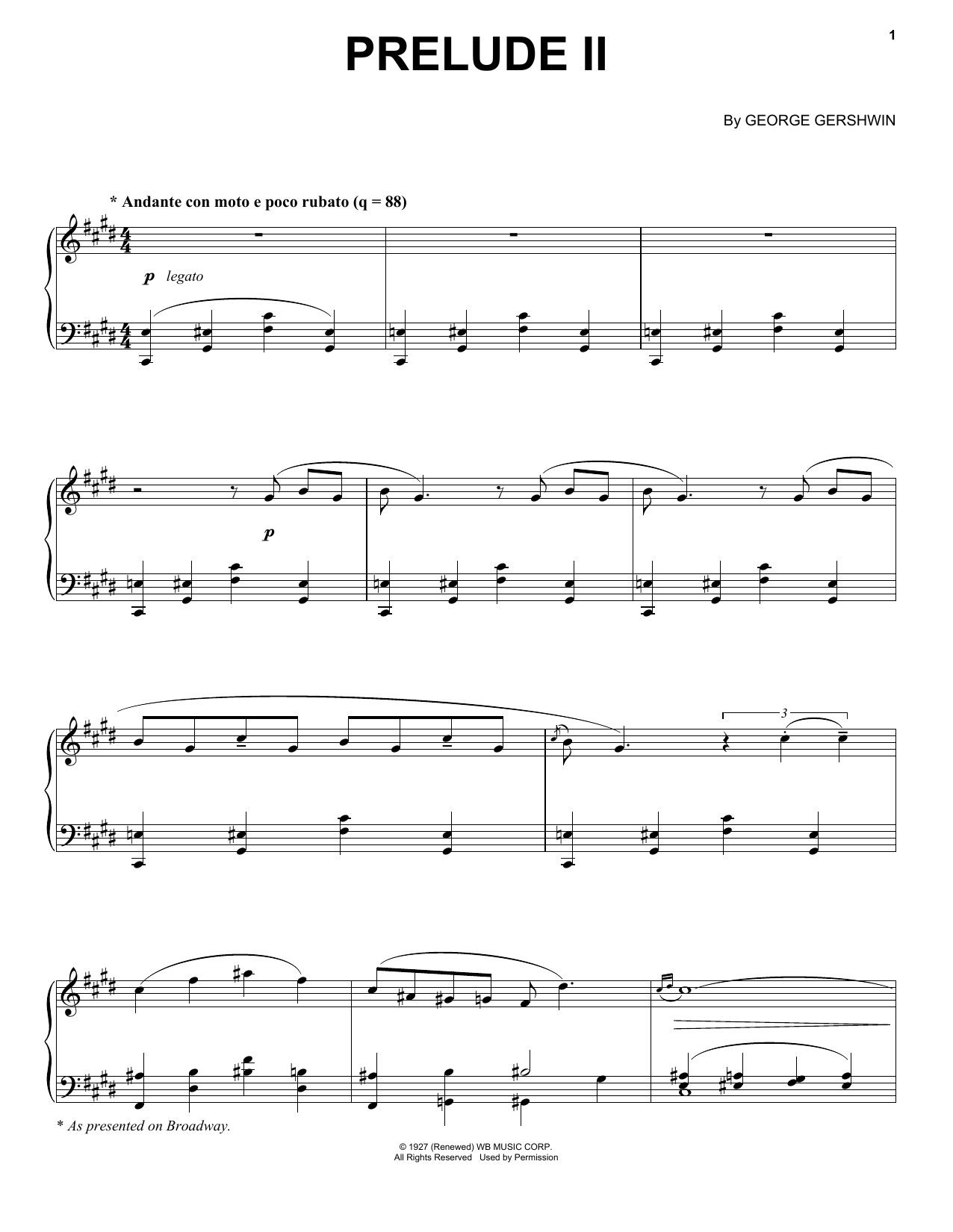 George Gershwin Prelude II (Andante Con Moto E Poco Rubato) (from An American In Paris) Sheet Music Notes & Chords for Piano - Download or Print PDF