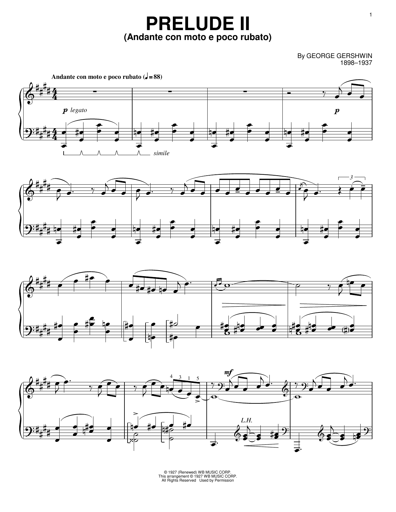 George Gershwin Prelude II (Andante Con Moto E Poco Rubato) Sheet Music Notes & Chords for Cello and Piano - Download or Print PDF
