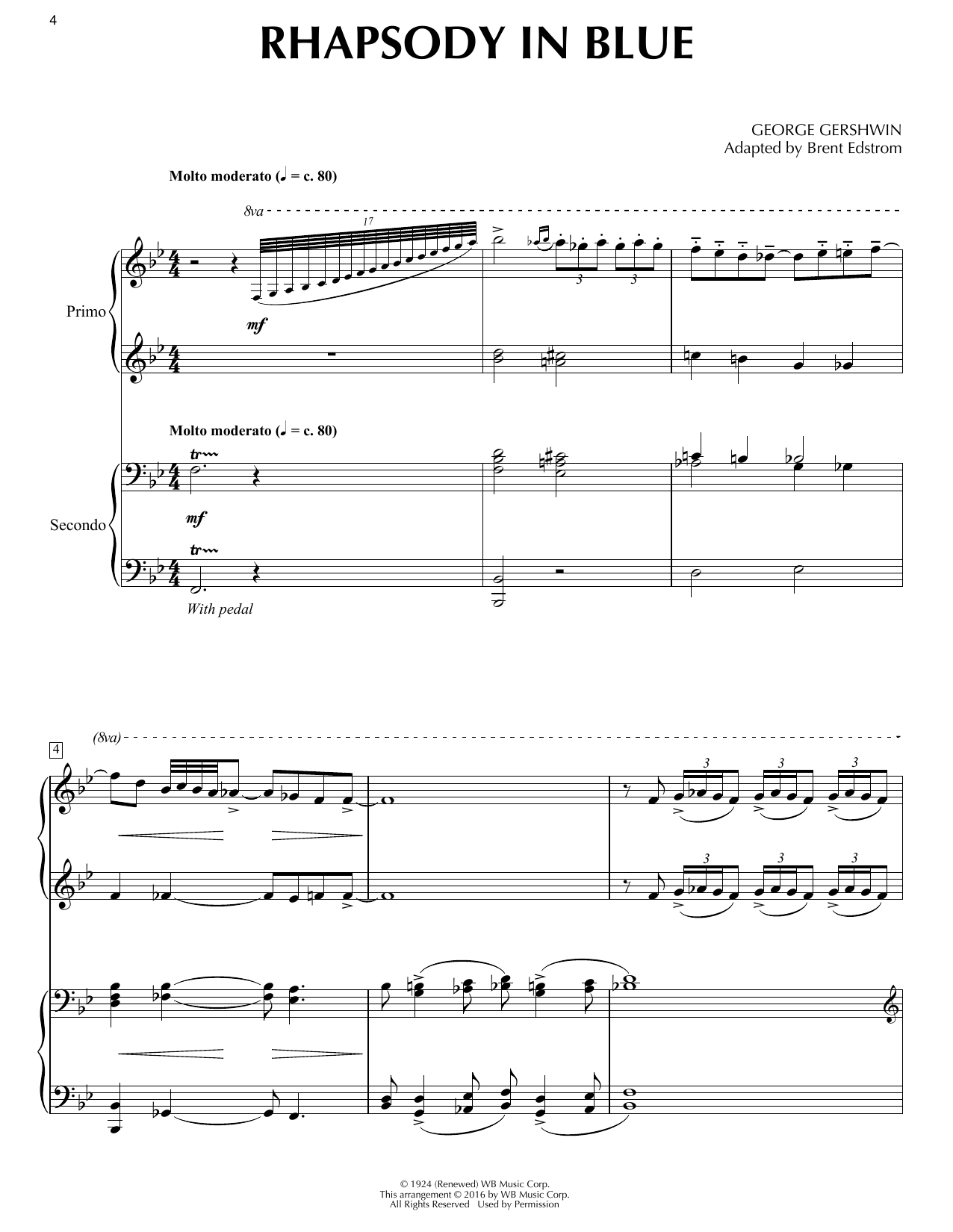 George Gershwin Rhapsody In Blue (1 Piano, 4 Hands) (arr. Brent Edstrom) Sheet Music Notes & Chords for Piano Duet - Download or Print PDF