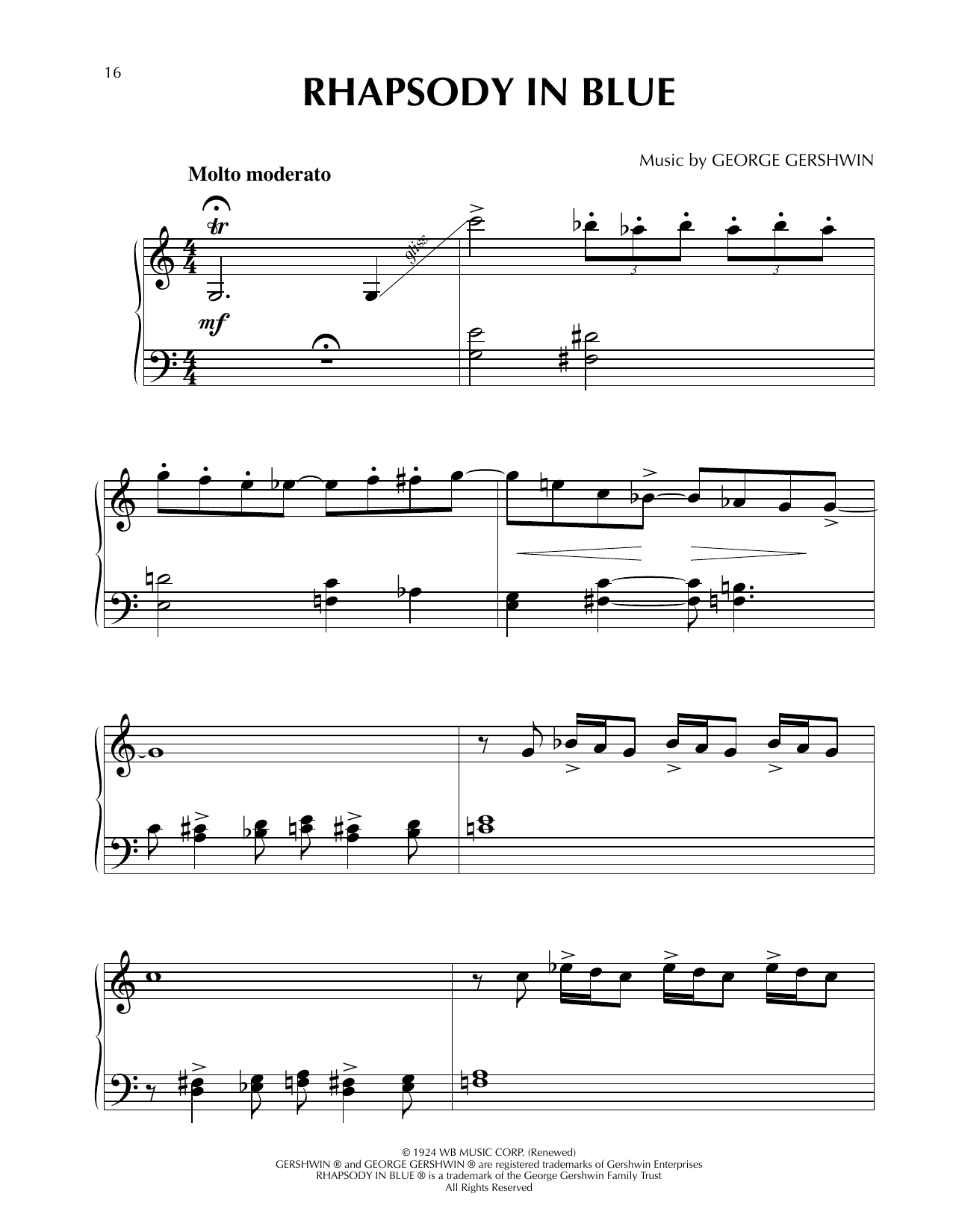 George Gershwin Rhapsody In Blue (from Fantasia 2000) Sheet Music Notes & Chords for Easy Piano - Download or Print PDF