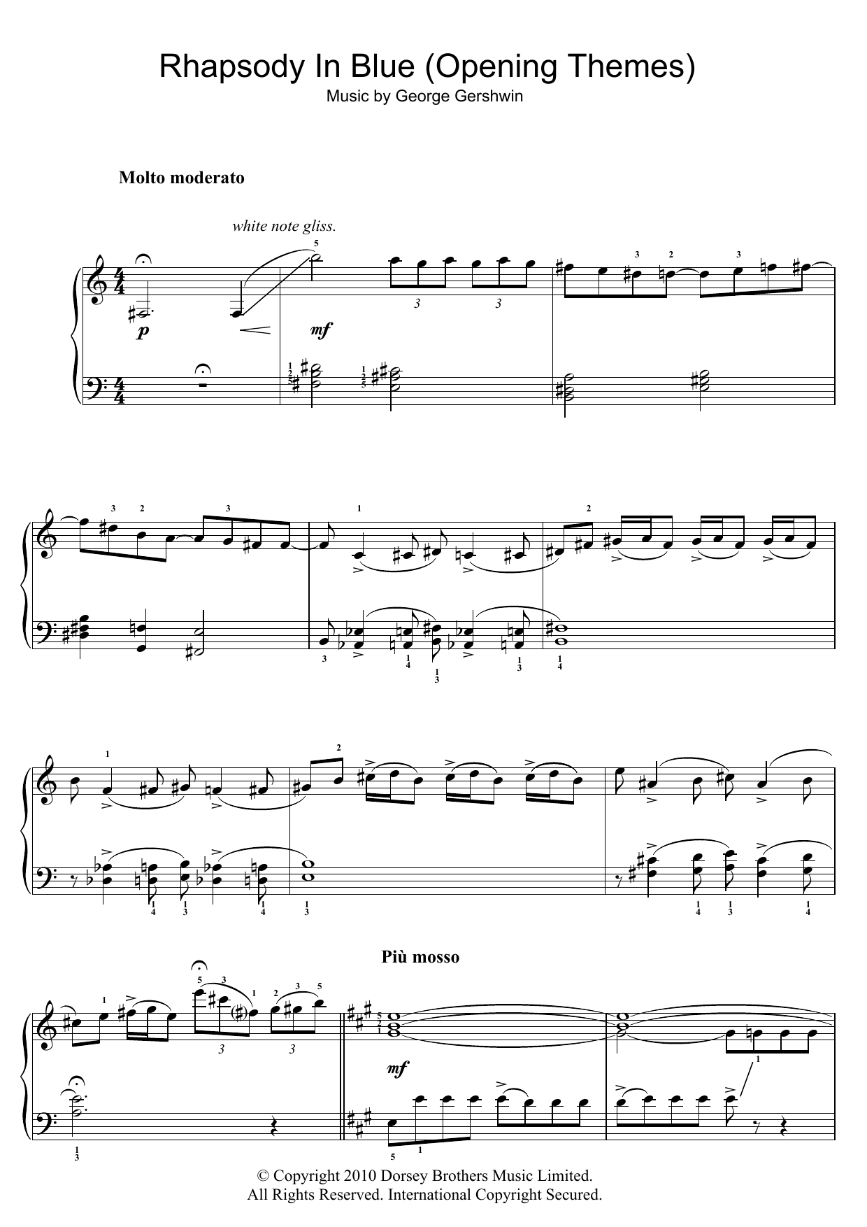 George Gershwin Rhapsody In Blue (Opening Themes) Sheet Music Notes & Chords for Easy Piano - Download or Print PDF