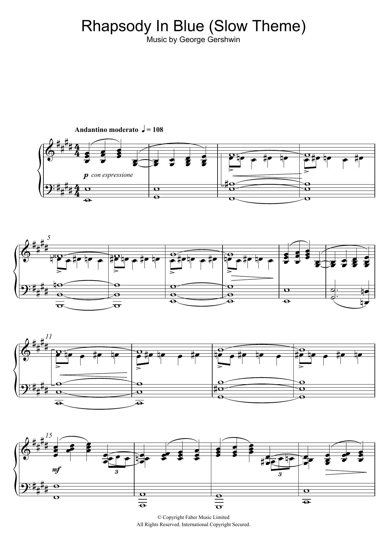 George Gershwin Rhapsody In Blue (Slow Theme) Sheet Music Notes & Chords for Piano Solo - Download or Print PDF