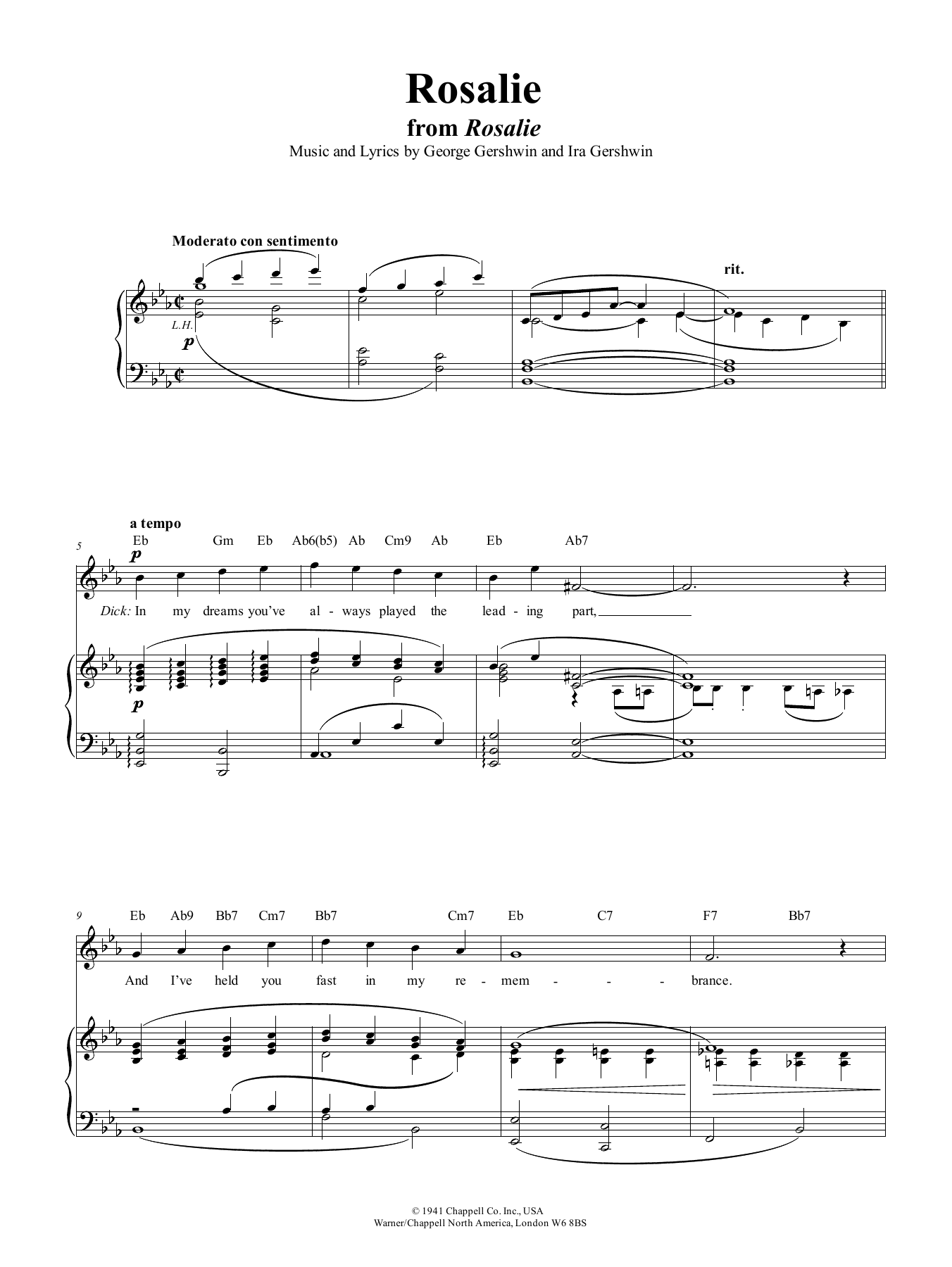 George Gershwin Rosalie Sheet Music Notes & Chords for Piano, Vocal & Guitar (Right-Hand Melody) - Download or Print PDF