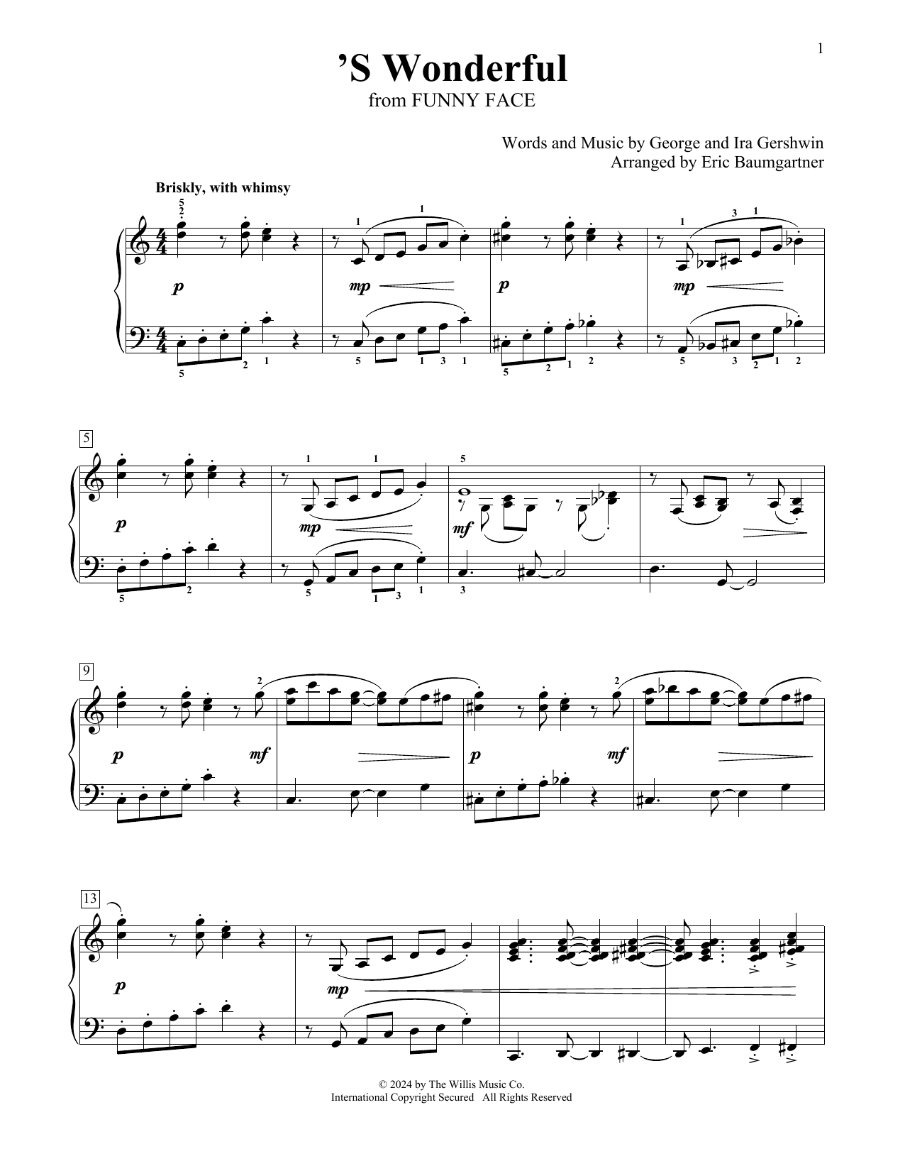 George Gershwin 'S Wonderful (arr. Eric Baumgartner) Sheet Music Notes & Chords for Educational Piano - Download or Print PDF
