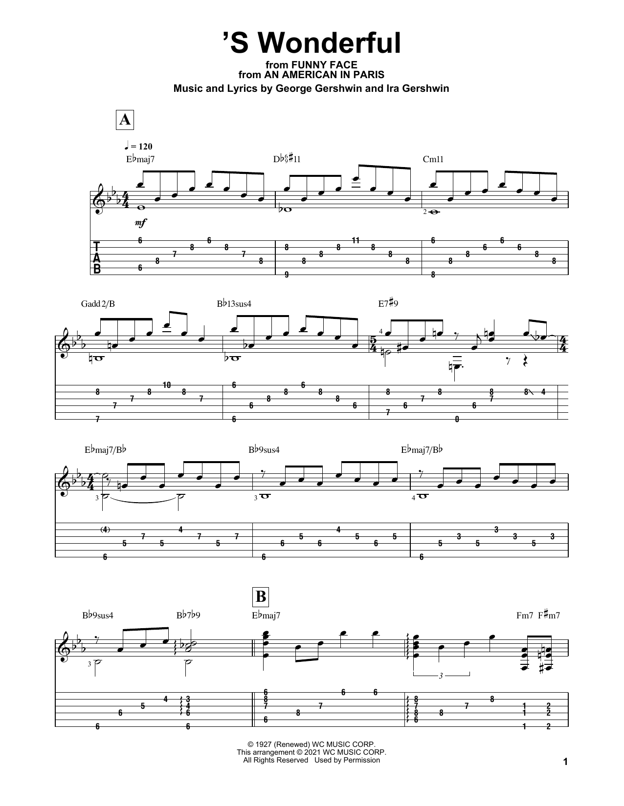 George Gershwin 'S Wonderful (arr. Matt Otten) Sheet Music Notes & Chords for Solo Guitar - Download or Print PDF