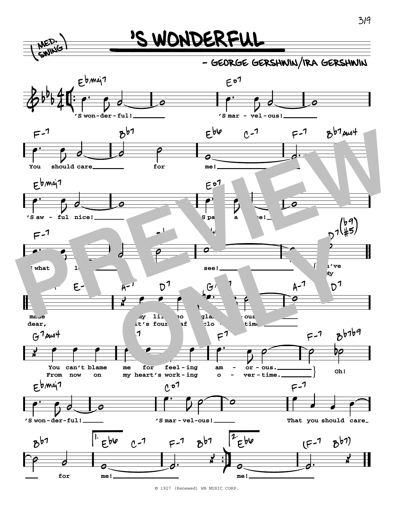 George Gershwin 'S Wonderful (High Voice) Sheet Music Notes & Chords for Real Book – Melody, Lyrics & Chords - Download or Print PDF