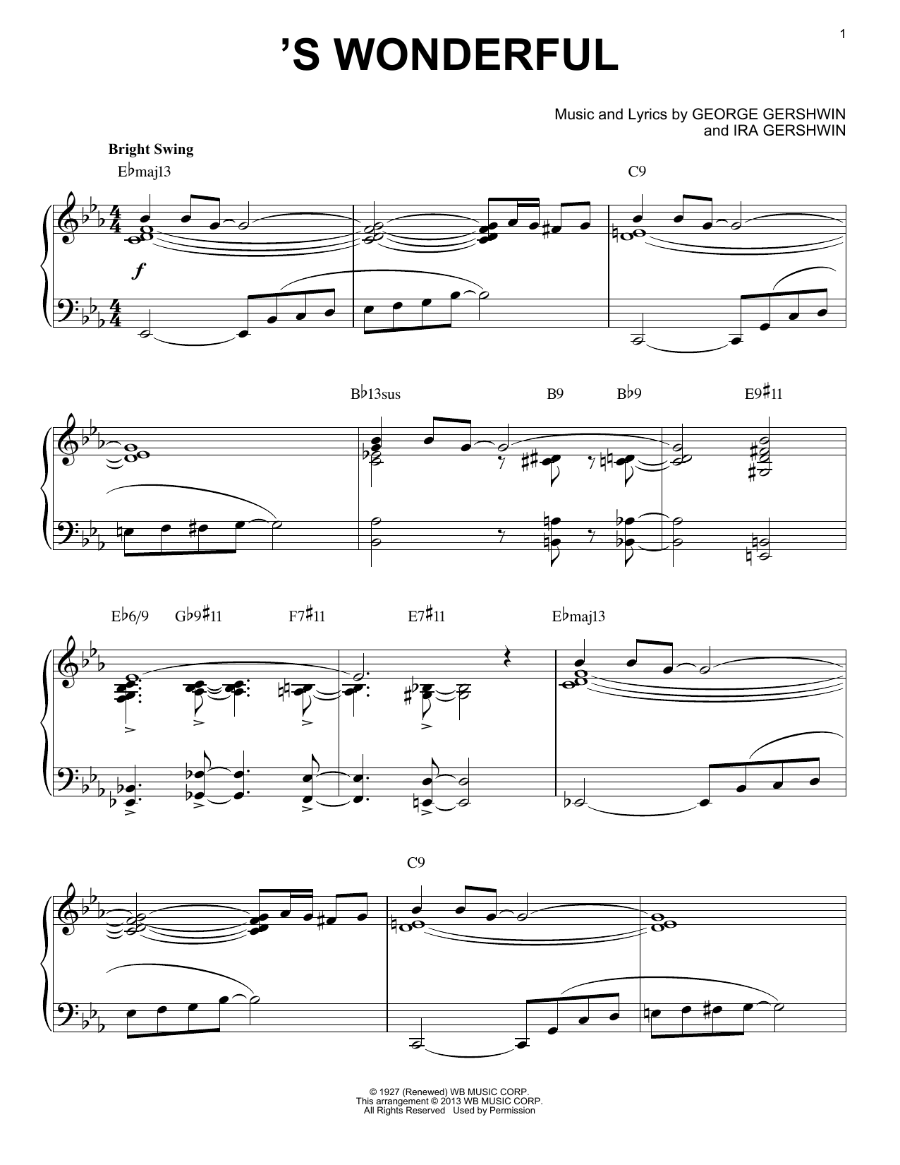 George Gershwin 'S Wonderful [Jazz version] (arr. Brent Edstrom) Sheet Music Notes & Chords for Piano & Vocal - Download or Print PDF