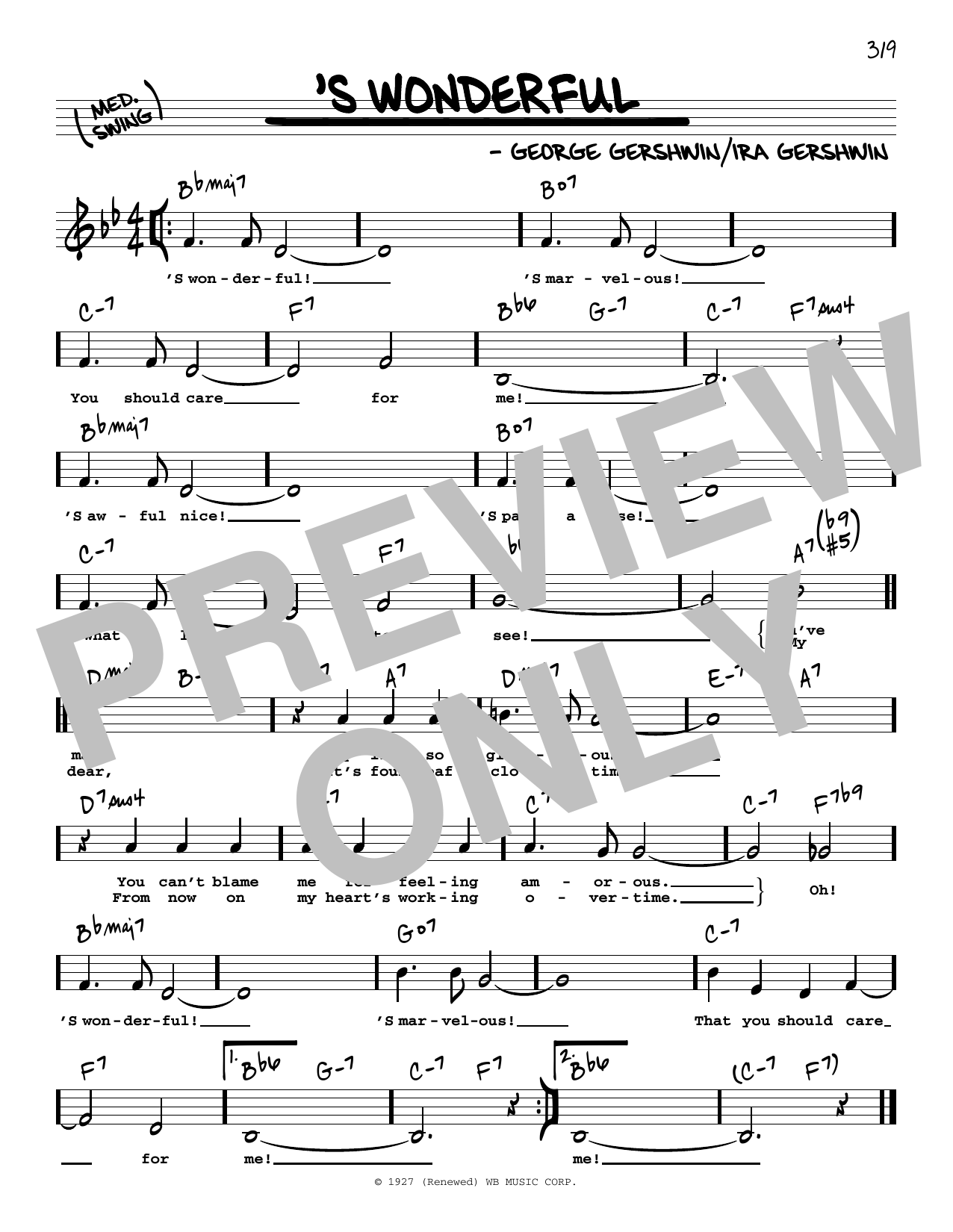 George Gershwin 'S Wonderful (Low Voice) Sheet Music Notes & Chords for Real Book – Melody, Lyrics & Chords - Download or Print PDF