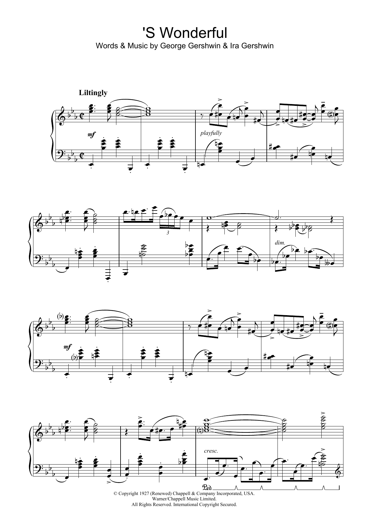 George Gershwin 'S Wonderful Sheet Music Notes & Chords for SPREP - Download or Print PDF