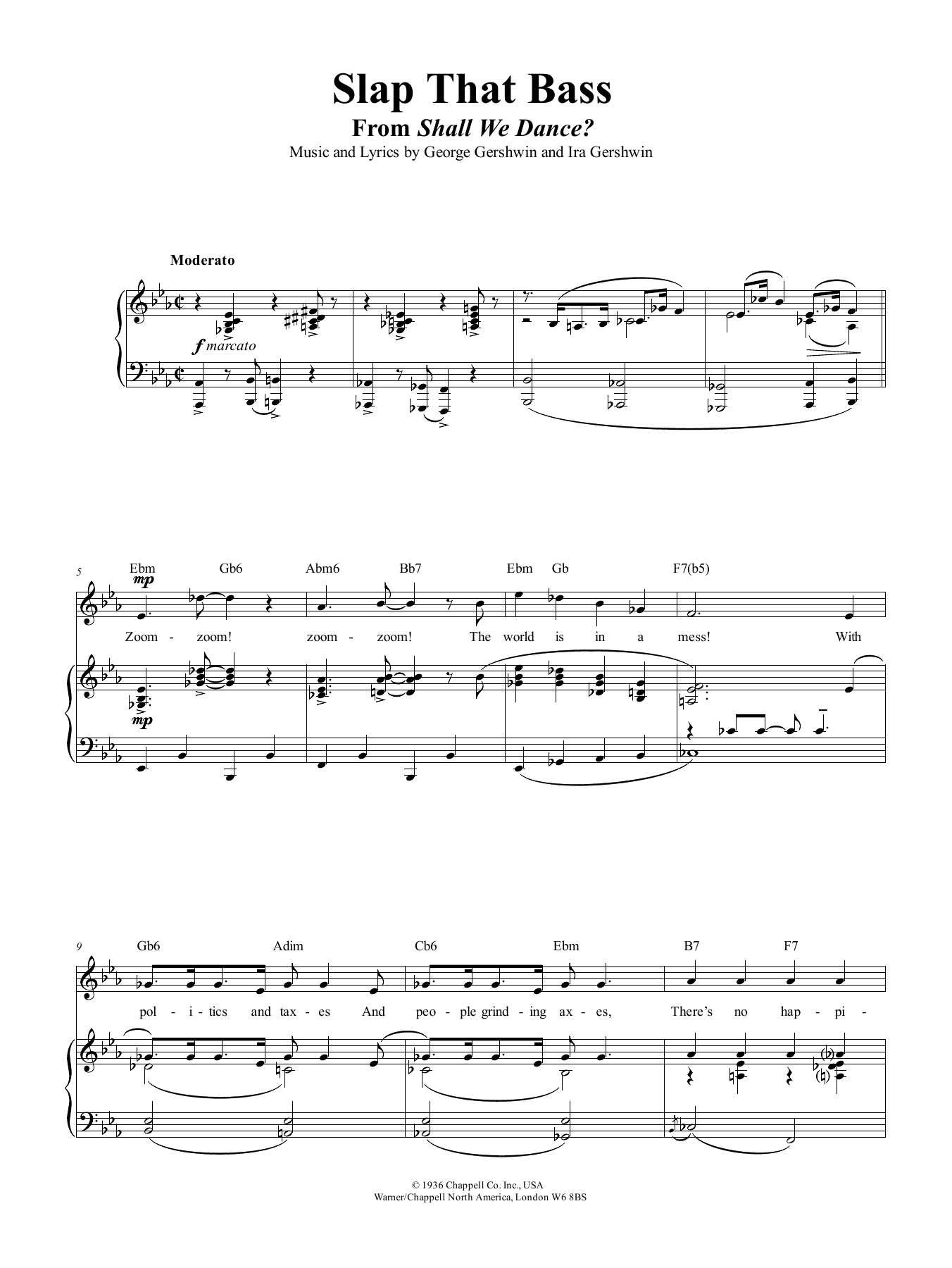 George Gershwin Slap That Bass Sheet Music Notes & Chords for Piano, Vocal & Guitar (Right-Hand Melody) - Download or Print PDF