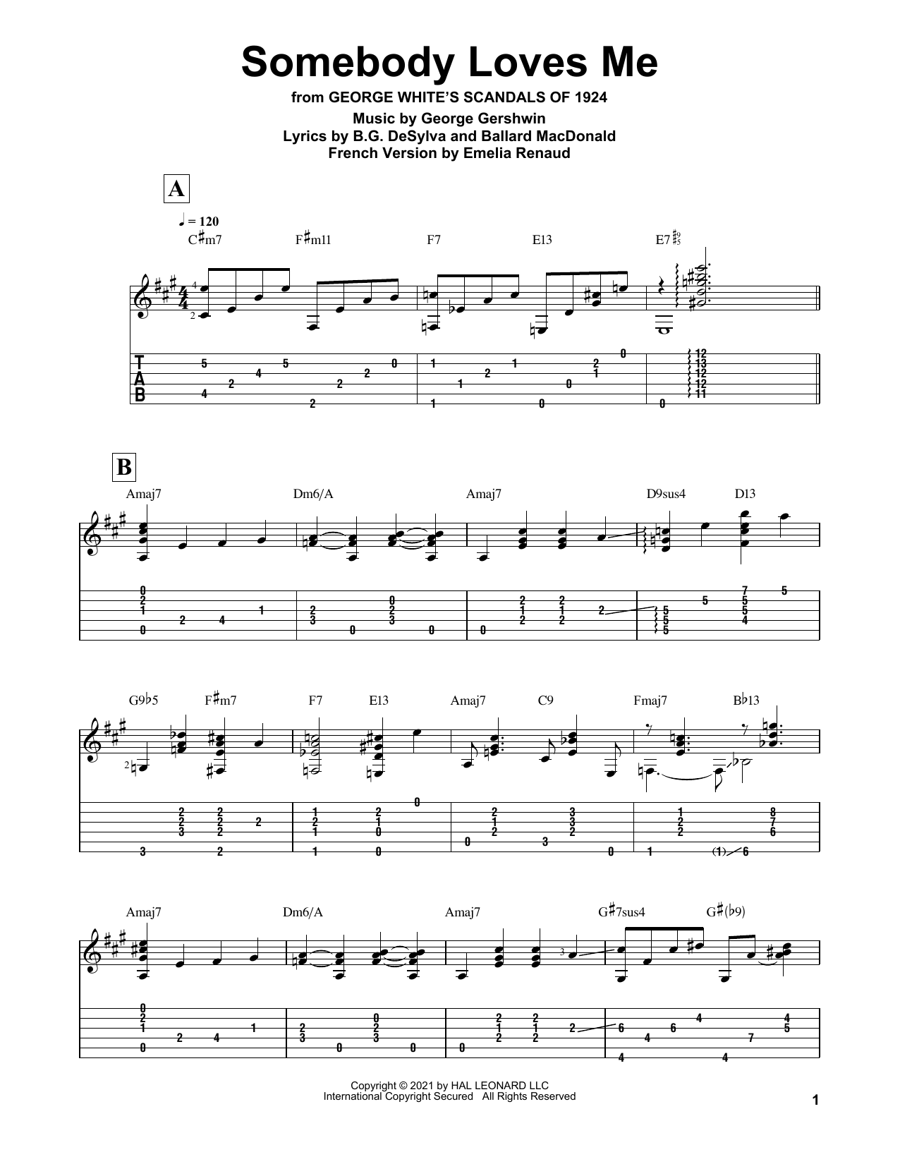 George Gershwin Somebody Loves Me (arr. Matt Otten) Sheet Music Notes & Chords for Solo Guitar - Download or Print PDF