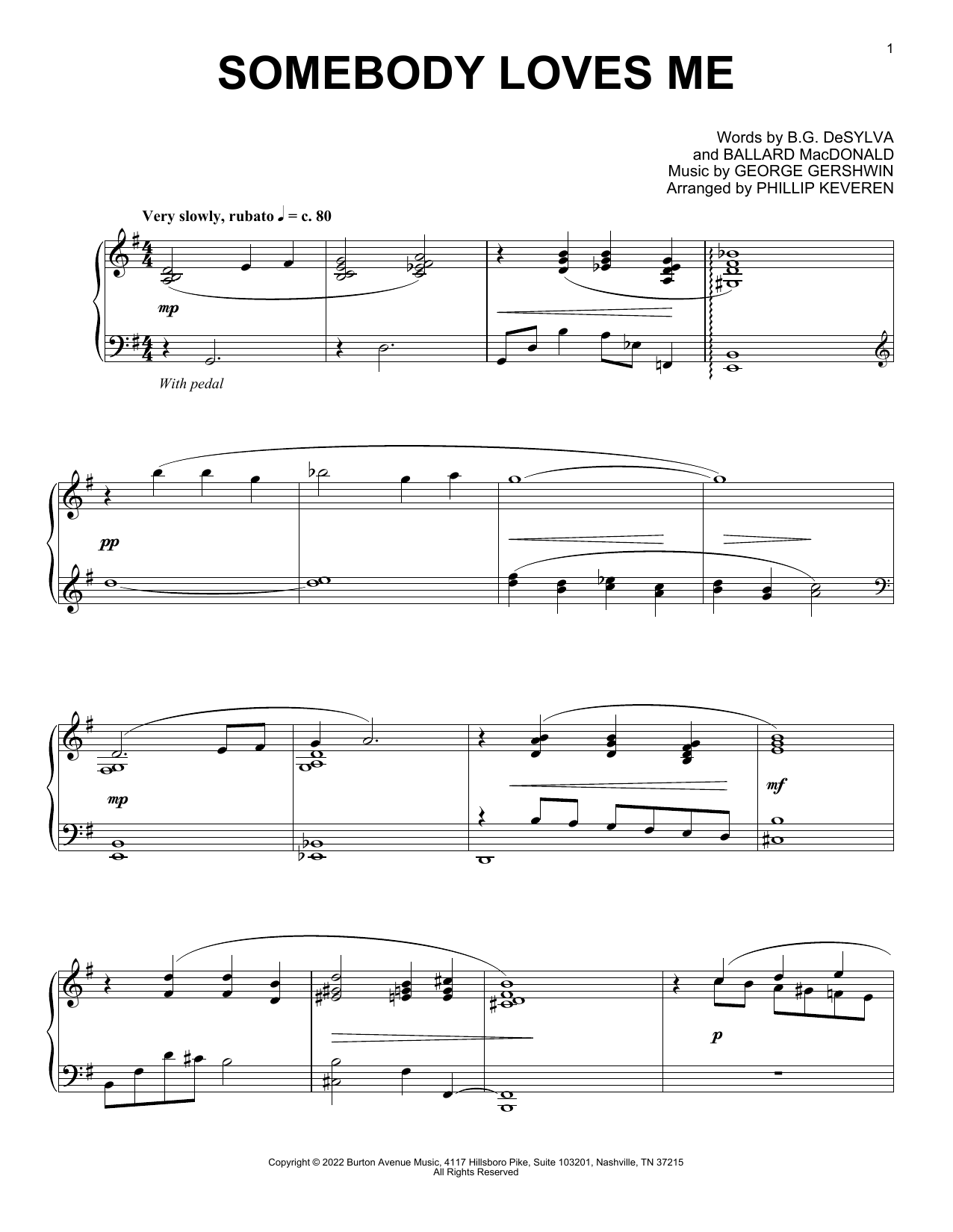 George Gershwin Somebody Loves Me (arr. Phillip Keveren) Sheet Music Notes & Chords for Piano Solo - Download or Print PDF