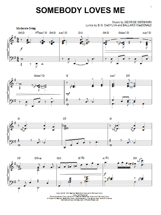 George Gershwin Somebody Loves Me [Jazz version] (arr. Brent Edstrom) Sheet Music Notes & Chords for Piano Solo - Download or Print PDF