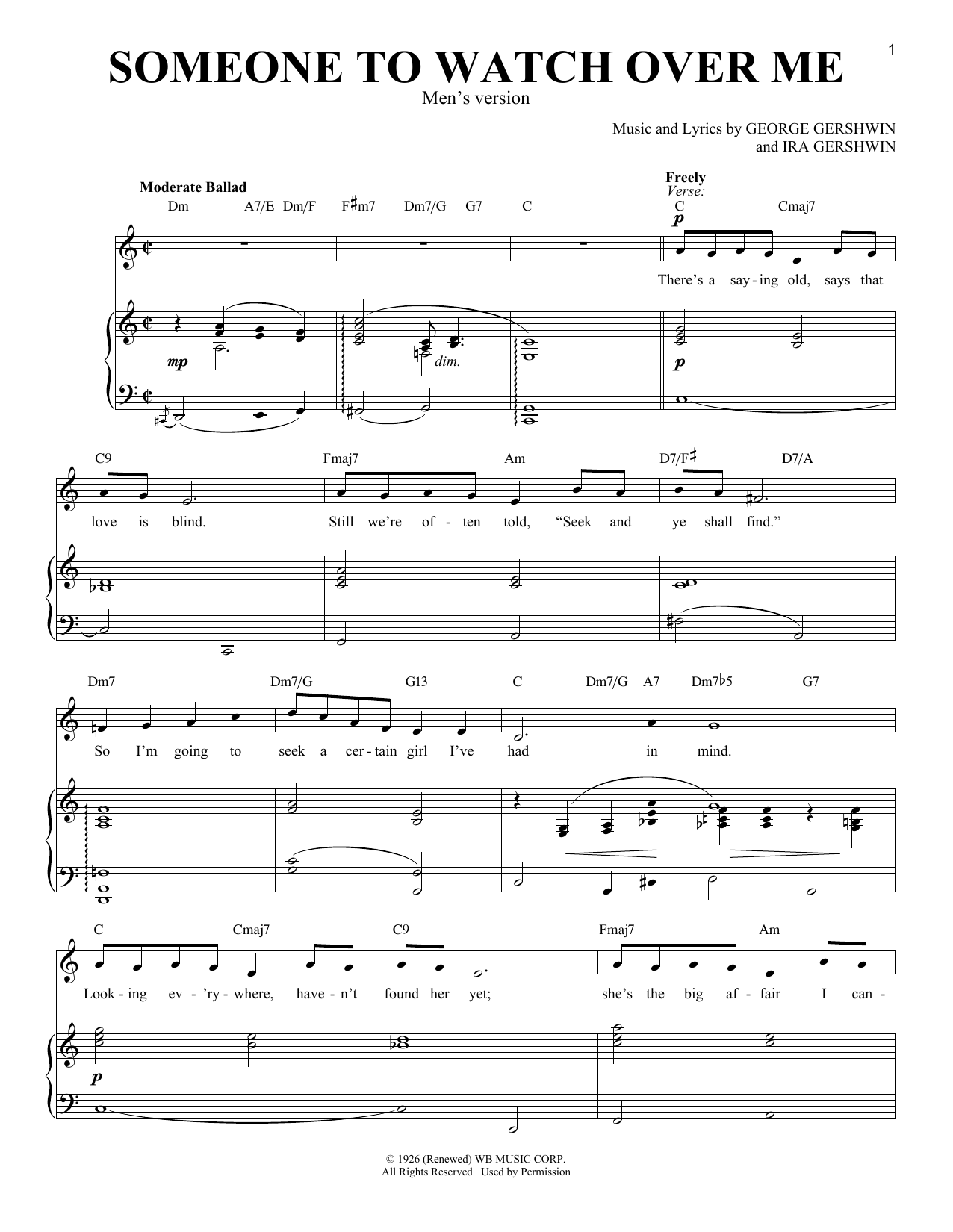 George Gershwin Someone To Watch Over Me (from Oh, Kay!) [Men's version] Sheet Music Notes & Chords for Piano & Vocal - Download or Print PDF