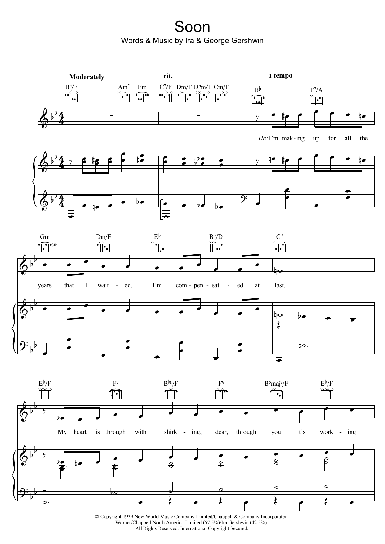 George Gershwin Soon Sheet Music Notes & Chords for Piano, Vocal & Guitar (Right-Hand Melody) - Download or Print PDF
