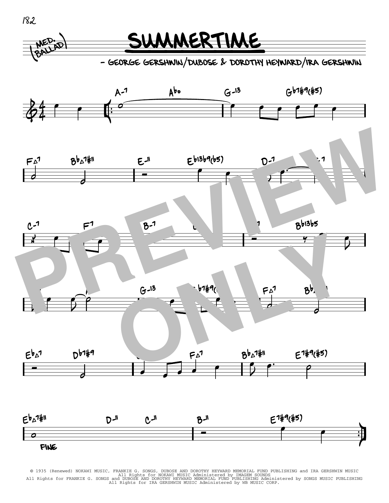 George Gershwin Summertime (arr. David Hazeltine) Sheet Music Notes & Chords for Real Book – Enhanced Chords - Download or Print PDF