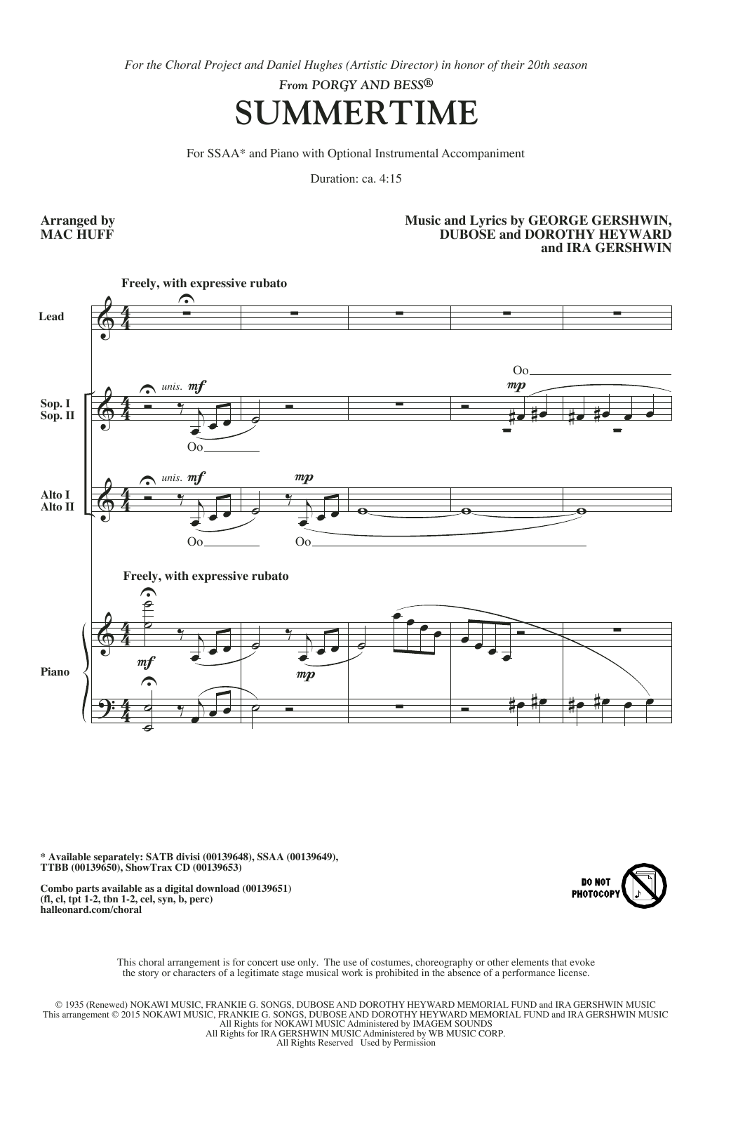 George Gershwin Summertime (arr. Mac Huff) Sheet Music Notes & Chords for SSA - Download or Print PDF