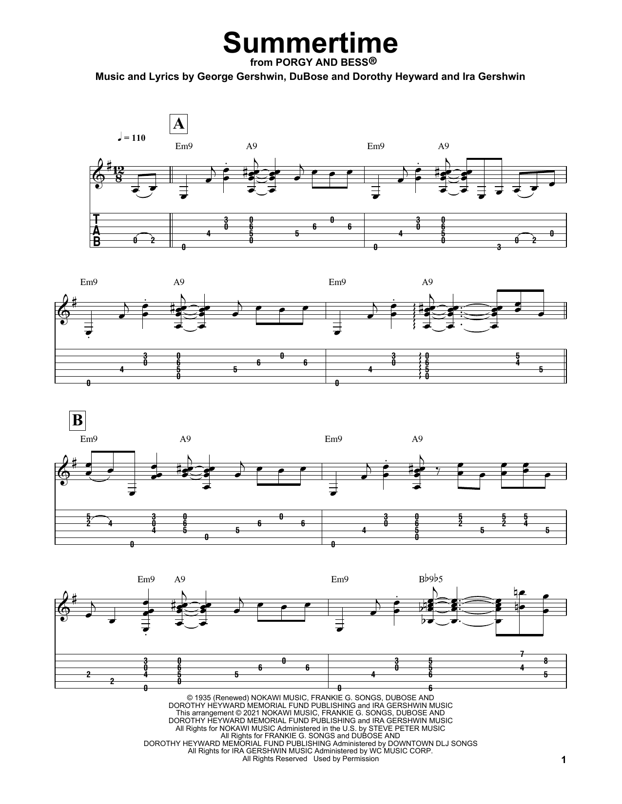 George Gershwin Summertime (arr. Matt Otten) Sheet Music Notes & Chords for Solo Guitar - Download or Print PDF