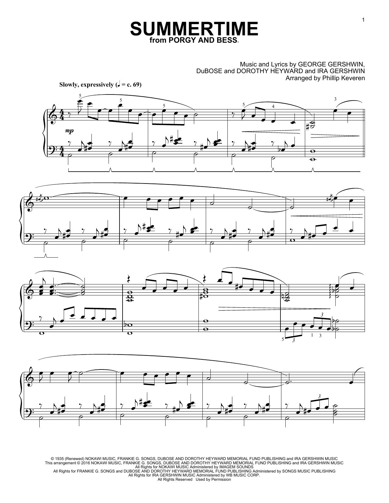George Gershwin Summertime (arr. Phillip Keveren) Sheet Music Notes & Chords for Piano - Download or Print PDF