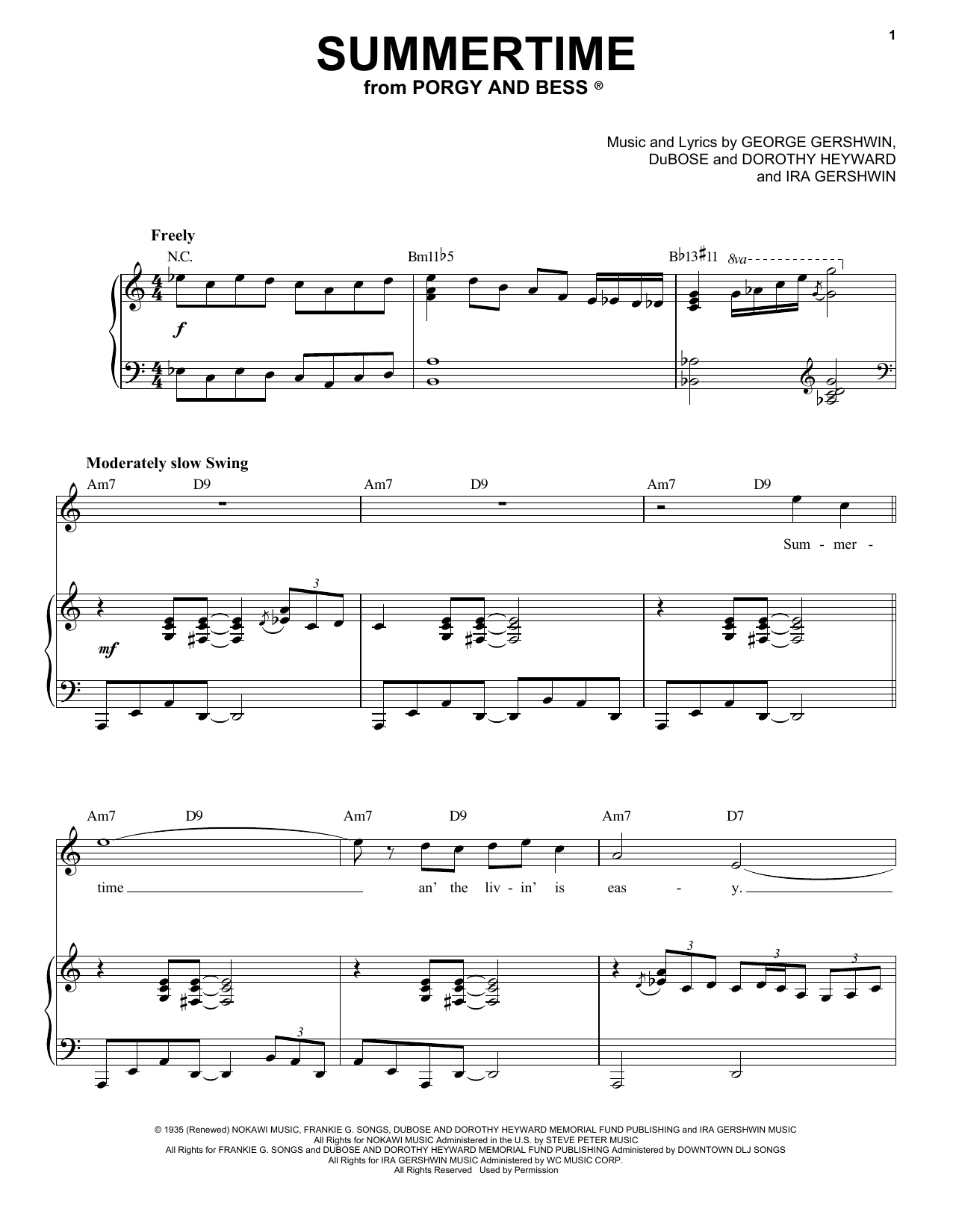 George Gershwin Summertime [Jazz version] (arr. Brent Edstrom) Sheet Music Notes & Chords for Piano & Vocal - Download or Print PDF