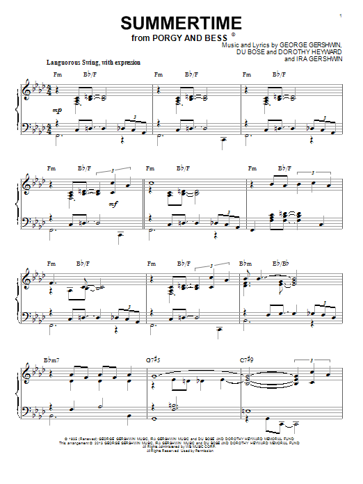 George Gershwin Summertime [Jazz version] (from Porgy and Bess) (arr. Brent Edstrom) Sheet Music Notes & Chords for Piano Solo - Download or Print PDF