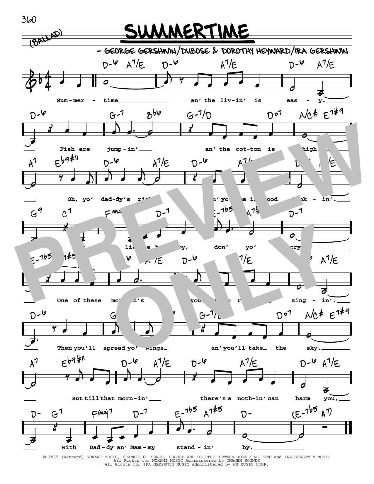 George Gershwin Summertime (Low Voice) Sheet Music Notes & Chords for Real Book – Melody, Lyrics & Chords - Download or Print PDF