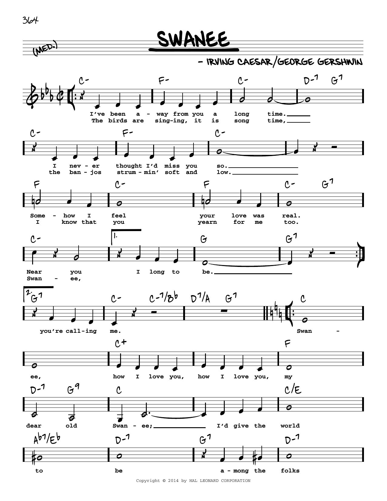 George Gershwin Swanee (Low Voice) Sheet Music Notes & Chords for Real Book – Melody, Lyrics & Chords - Download or Print PDF George Gershwin Swanee (Low Voice) Sheet Music Notes & Chords for Real Book – Melody, Lyrics & Chords - Download or Print PDF