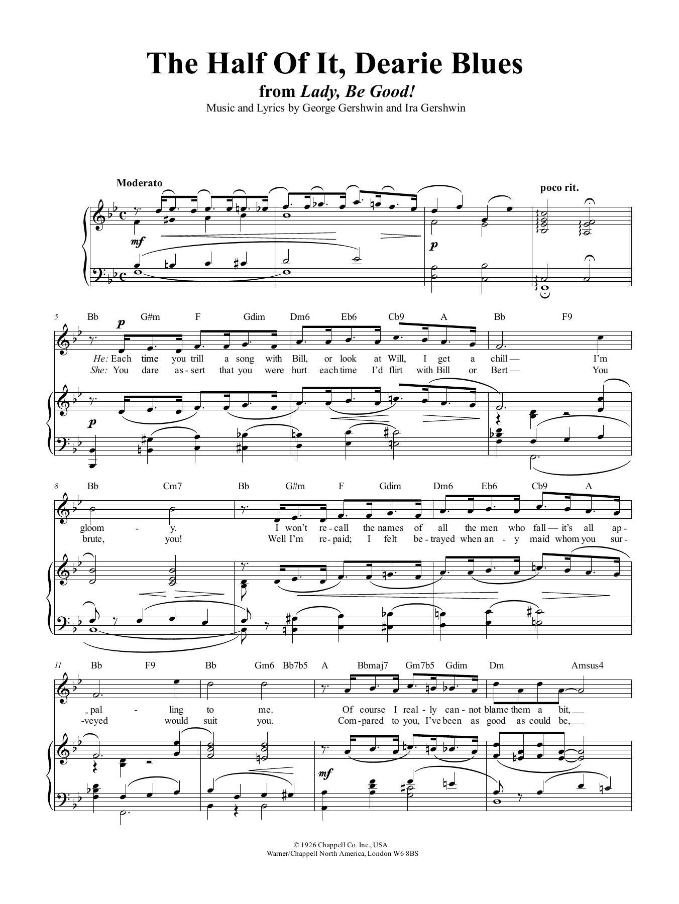 George Gershwin The Half Of It, Dearie Blues Sheet Music Notes & Chords for Piano, Vocal & Guitar (Right-Hand Melody) - Download or Print PDF
