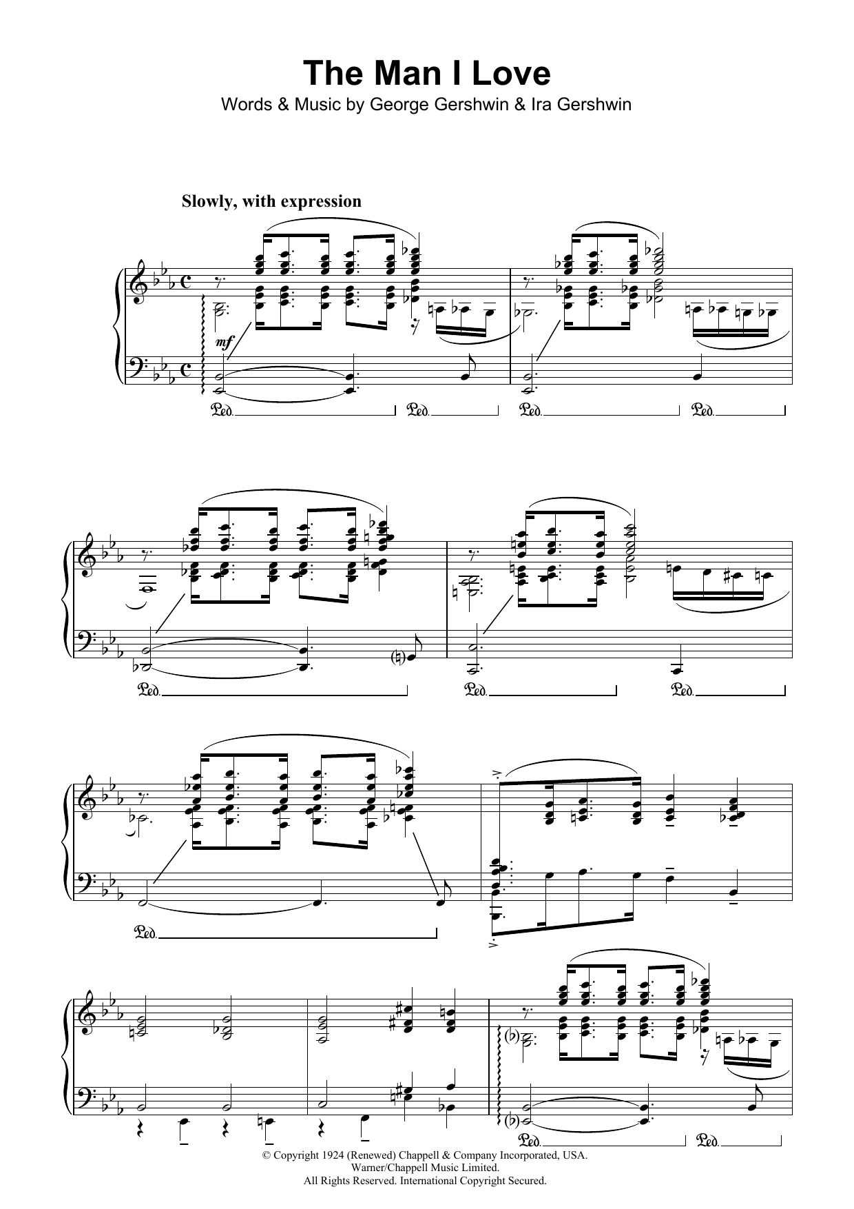 George Gershwin The Man I Love Sheet Music Notes & Chords for Piano Solo - Download or Print PDF