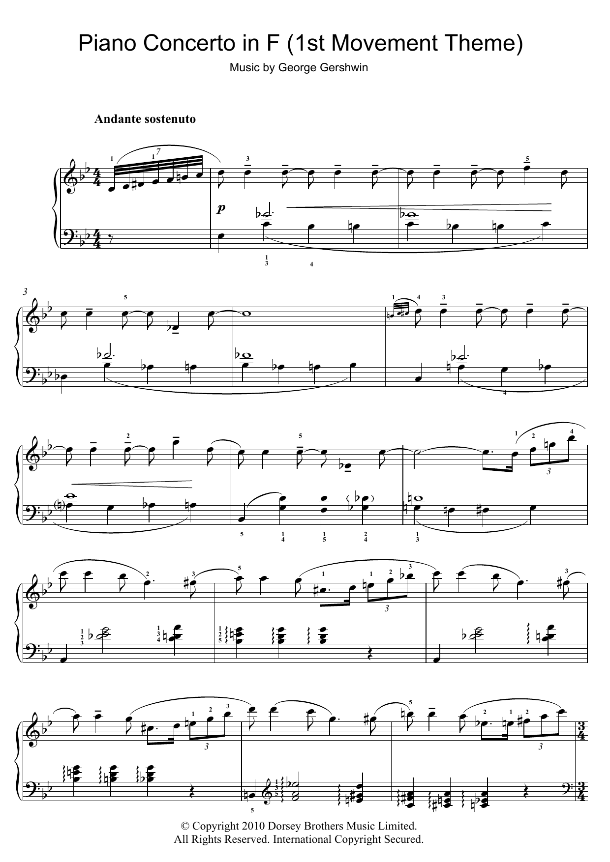 George Gershwin Theme from Piano Concerto In F Sheet Music Notes & Chords for Easy Piano - Download or Print PDF