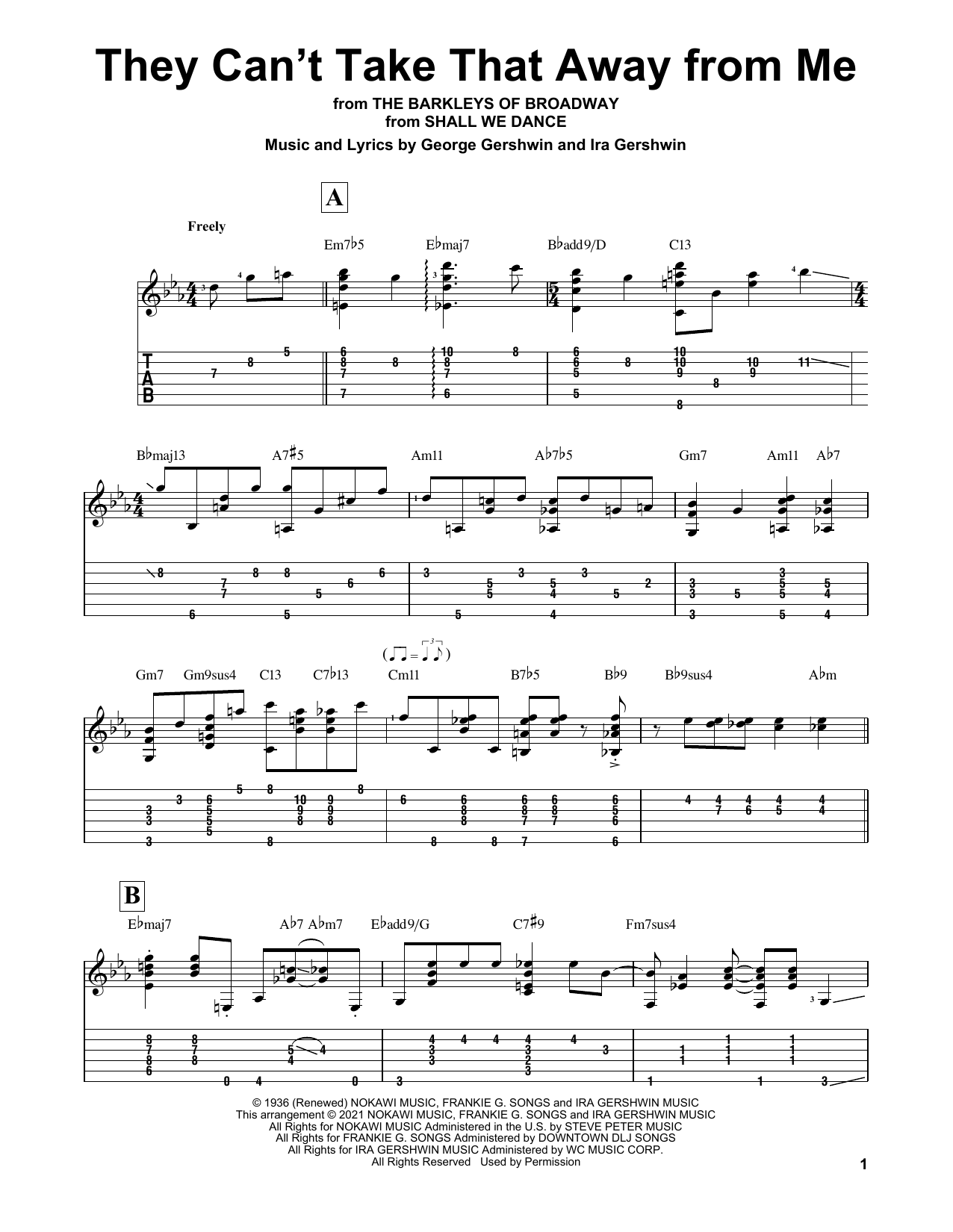 George Gershwin They Can't Take That Away From Me (arr. Matt Otten) Sheet Music Notes & Chords for Solo Guitar - Download or Print PDF