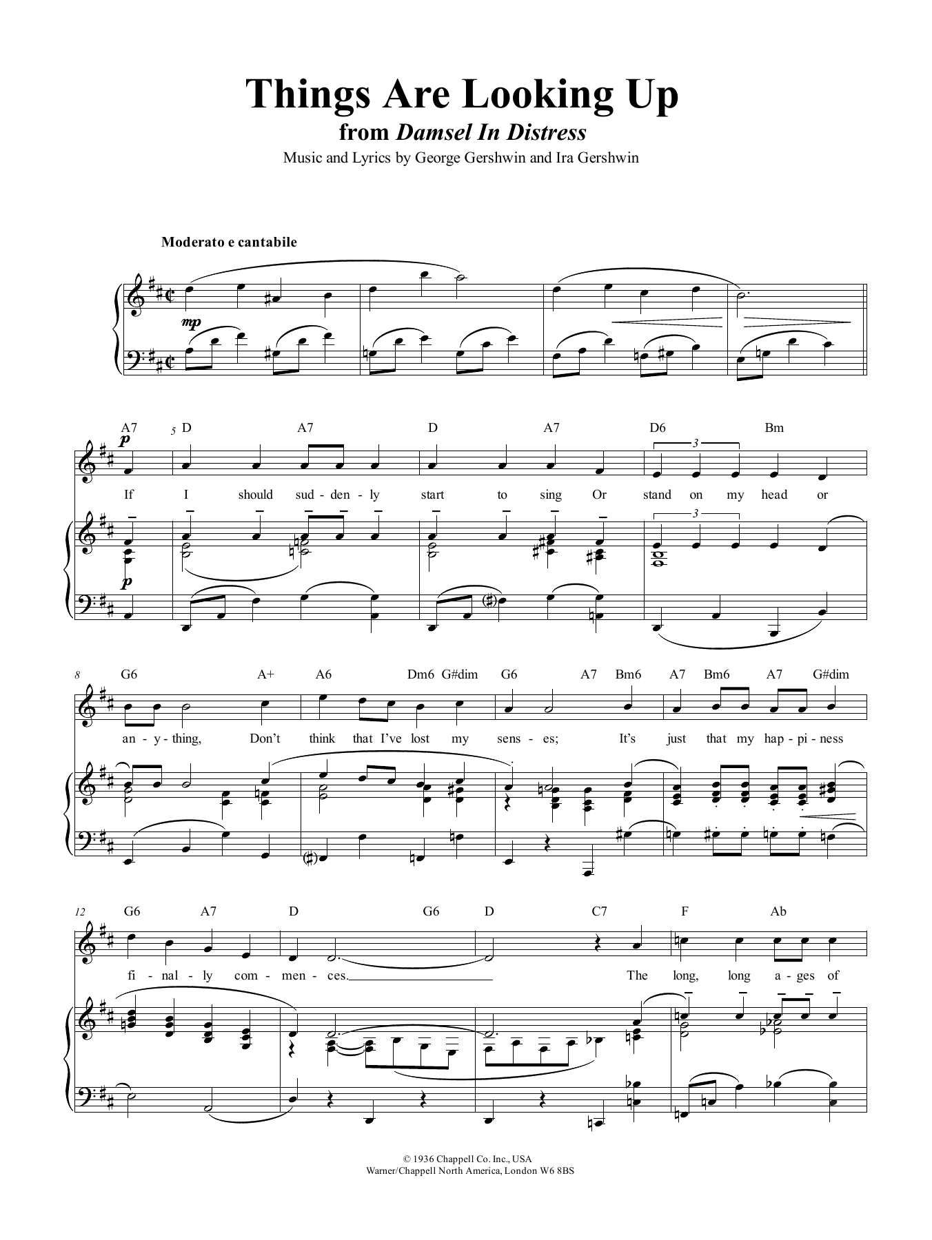 George Gershwin Things Are Looking Up Sheet Music Notes & Chords for Piano, Vocal & Guitar (Right-Hand Melody) - Download or Print PDF