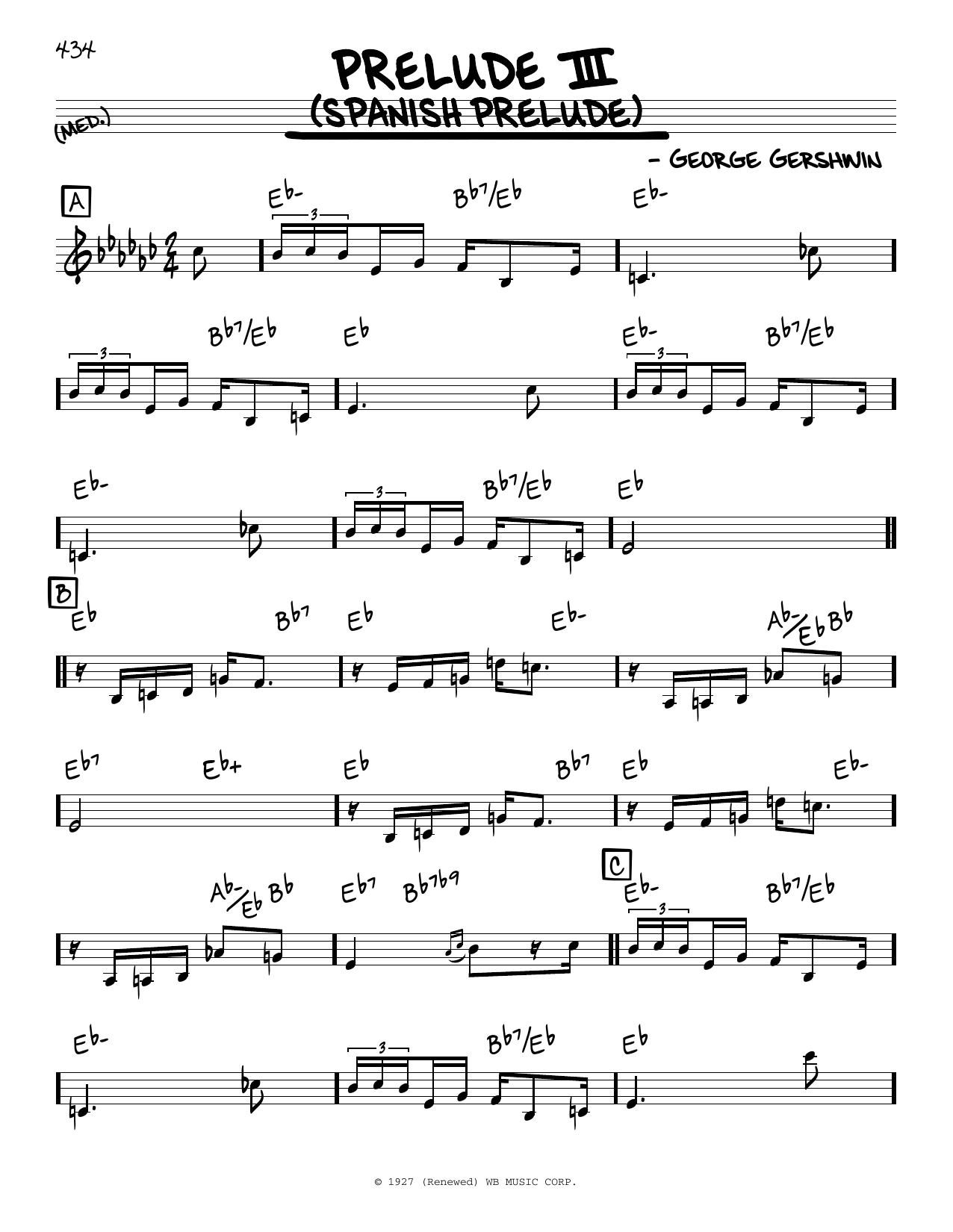 George Gershwin Three Preludes Sheet Music Notes & Chords for Real Book – Melody & Chords - Download or Print PDF