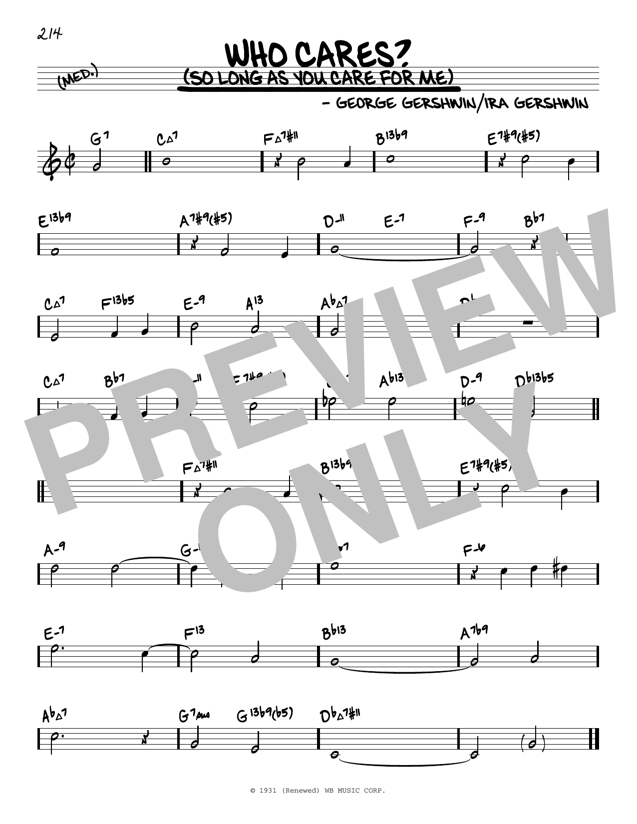 George Gershwin Who Cares? (So Long As You Care For Me) (arr. David Hazeltine) Sheet Music Notes & Chords for Real Book – Enhanced Chords - Download or Print PDF