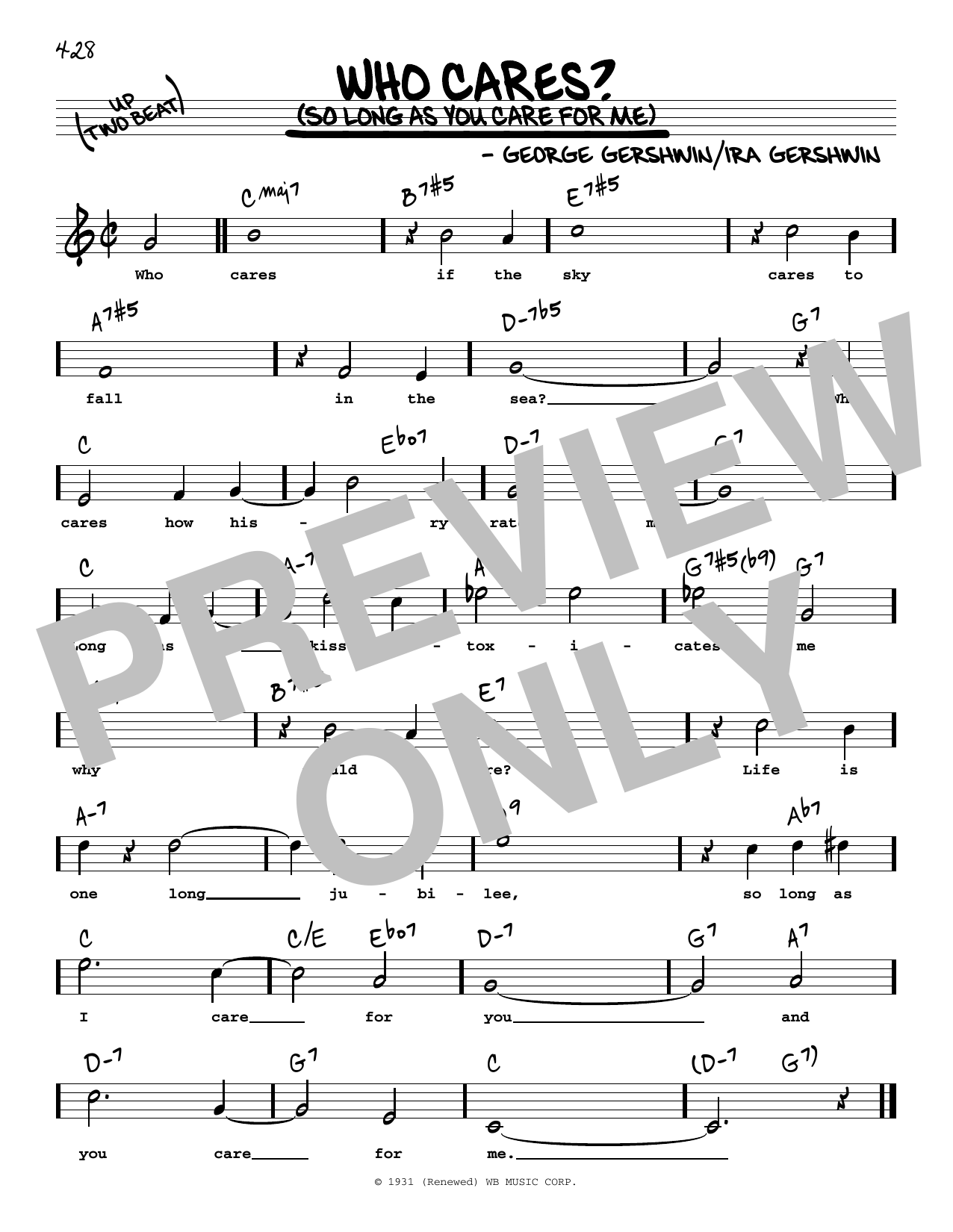 George Gershwin Who Cares? (So Long As You Care For Me) (High Voice) Sheet Music Notes & Chords for Real Book – Melody, Lyrics & Chords - Download or Print PDF