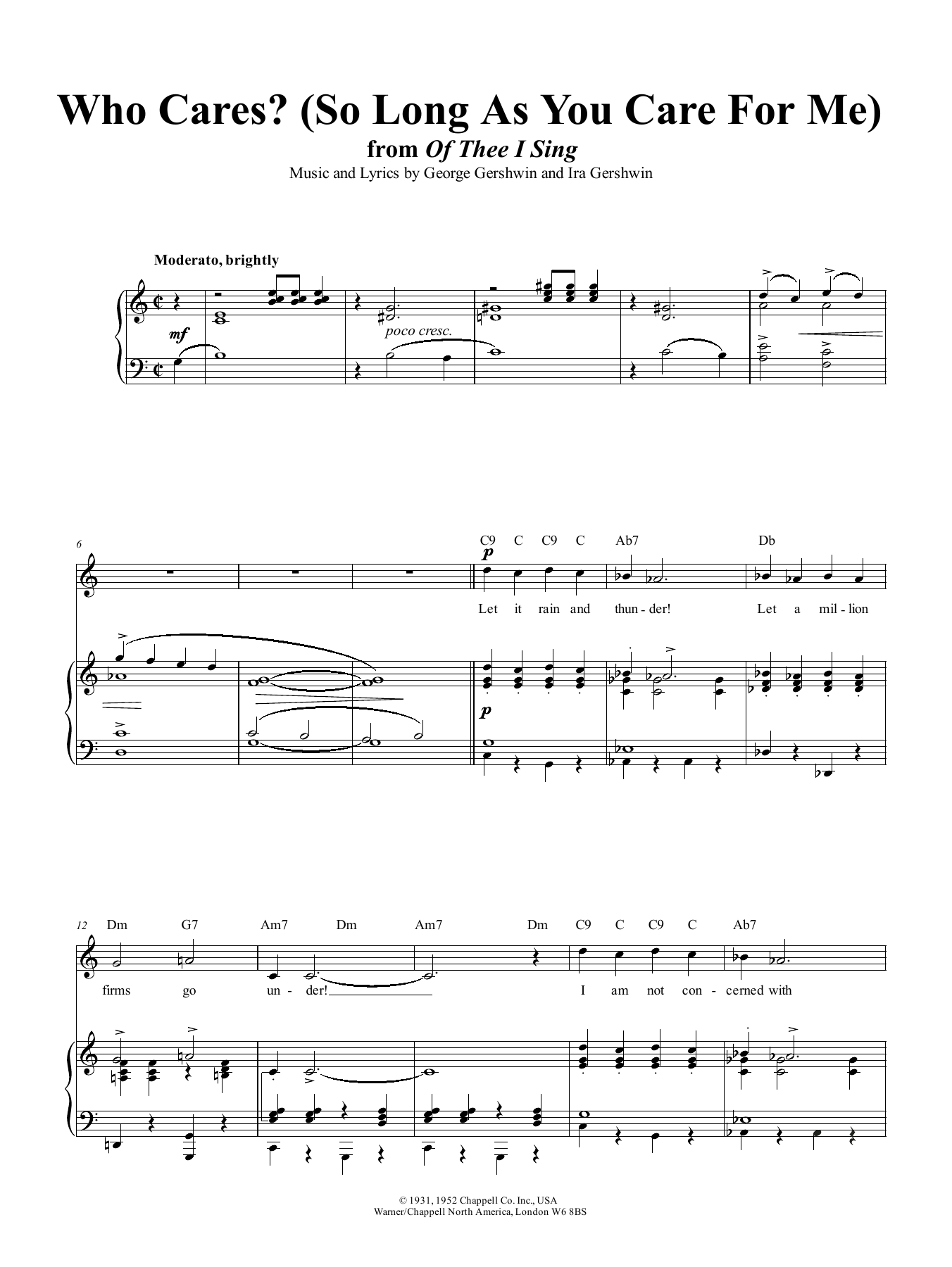 George Gershwin Who Cares? (So Long As You Care For Me) Sheet Music Notes & Chords for Piano & Vocal - Download or Print PDF