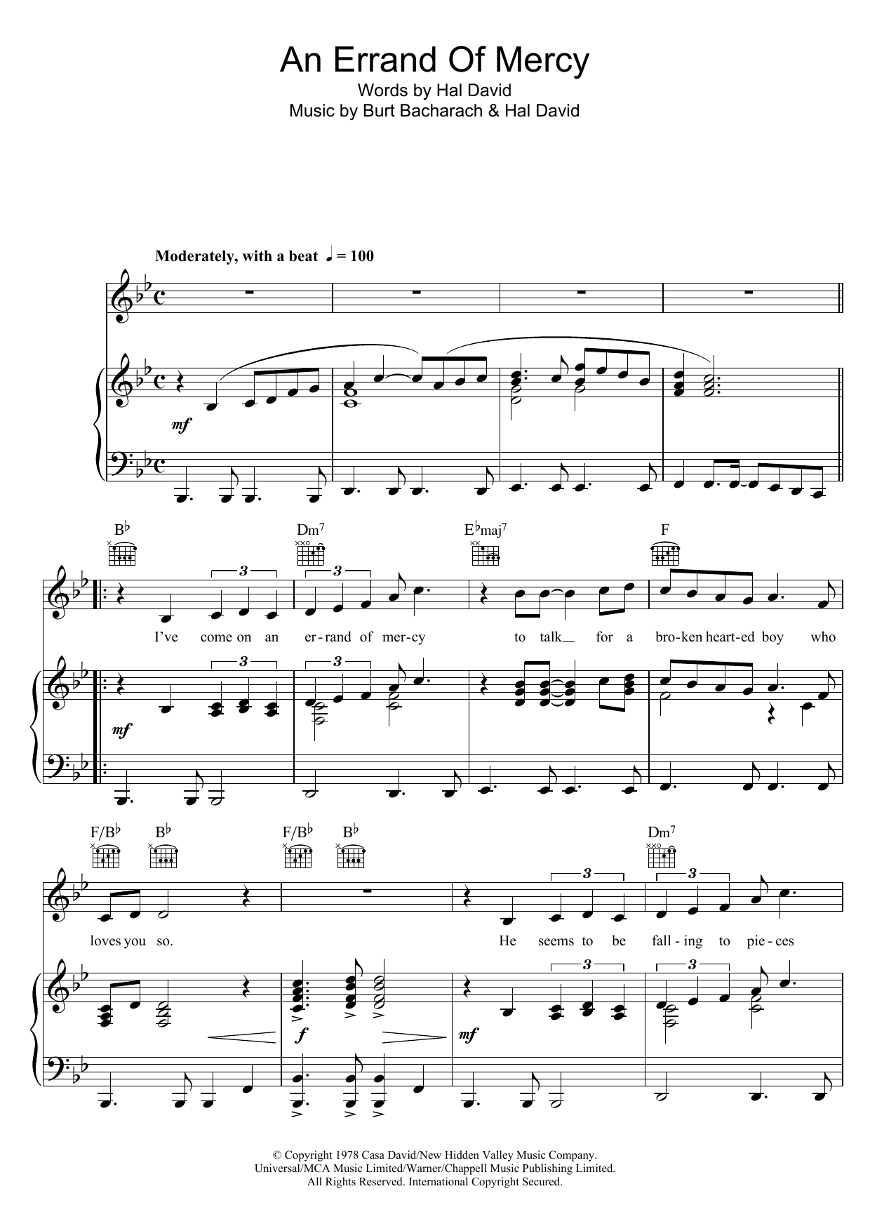 George Hamilton An Errand Of Mercy Sheet Music Notes & Chords for Piano, Vocal & Guitar (Right-Hand Melody) - Download or Print PDF