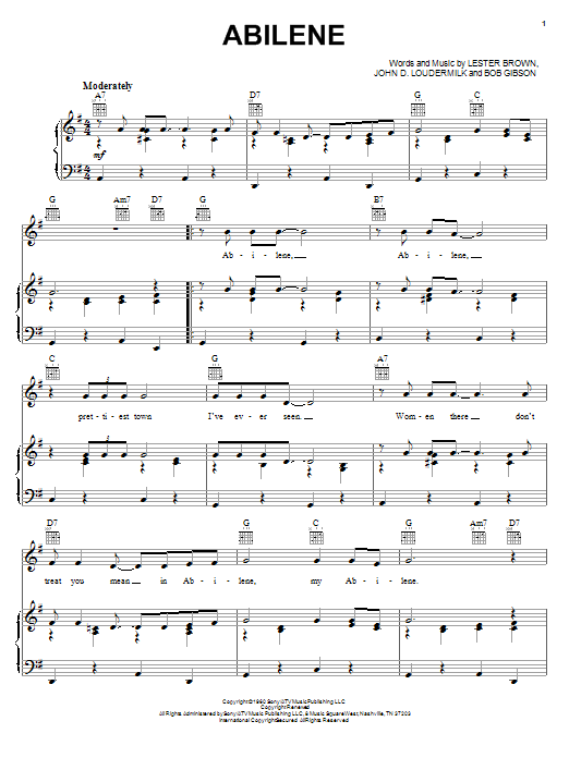 George Hamilton IV Abilene Sheet Music Notes & Chords for Lyrics & Chords - Download or Print PDF