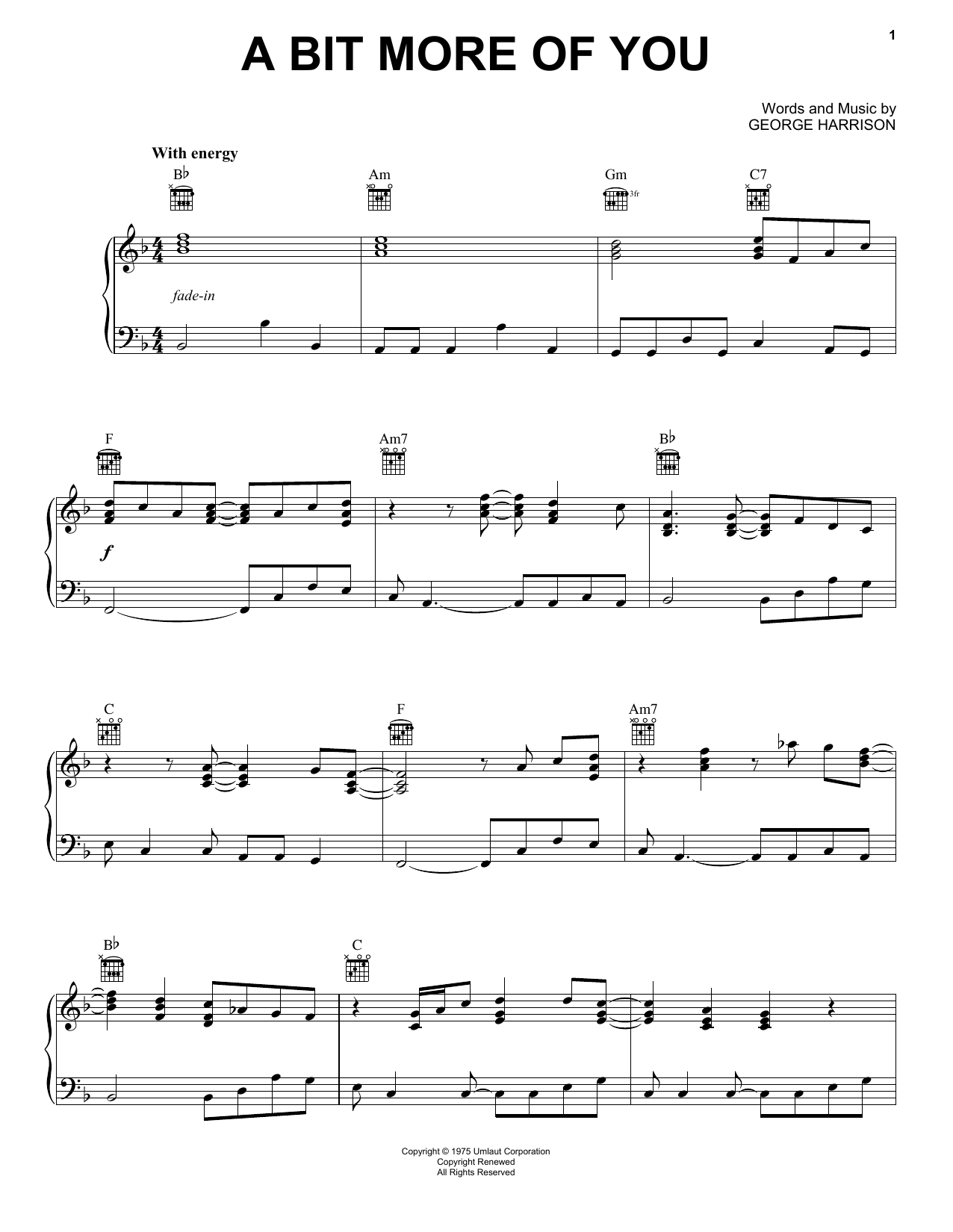 George Harrison A Bit More Of You Sheet Music Notes & Chords for Piano - Download or Print PDF