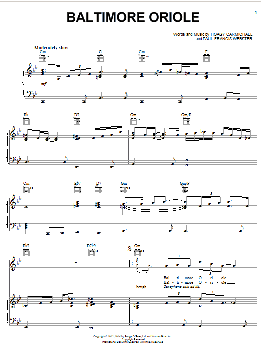 George Harrison Baltimore Oriole Sheet Music Notes & Chords for Piano, Vocal & Guitar (Right-Hand Melody) - Download or Print PDF George Harrison Baltimore Oriole Sheet Music Notes & Chords for Piano, Vocal & Guitar (Right-Hand Melody) - Download or Print PDF