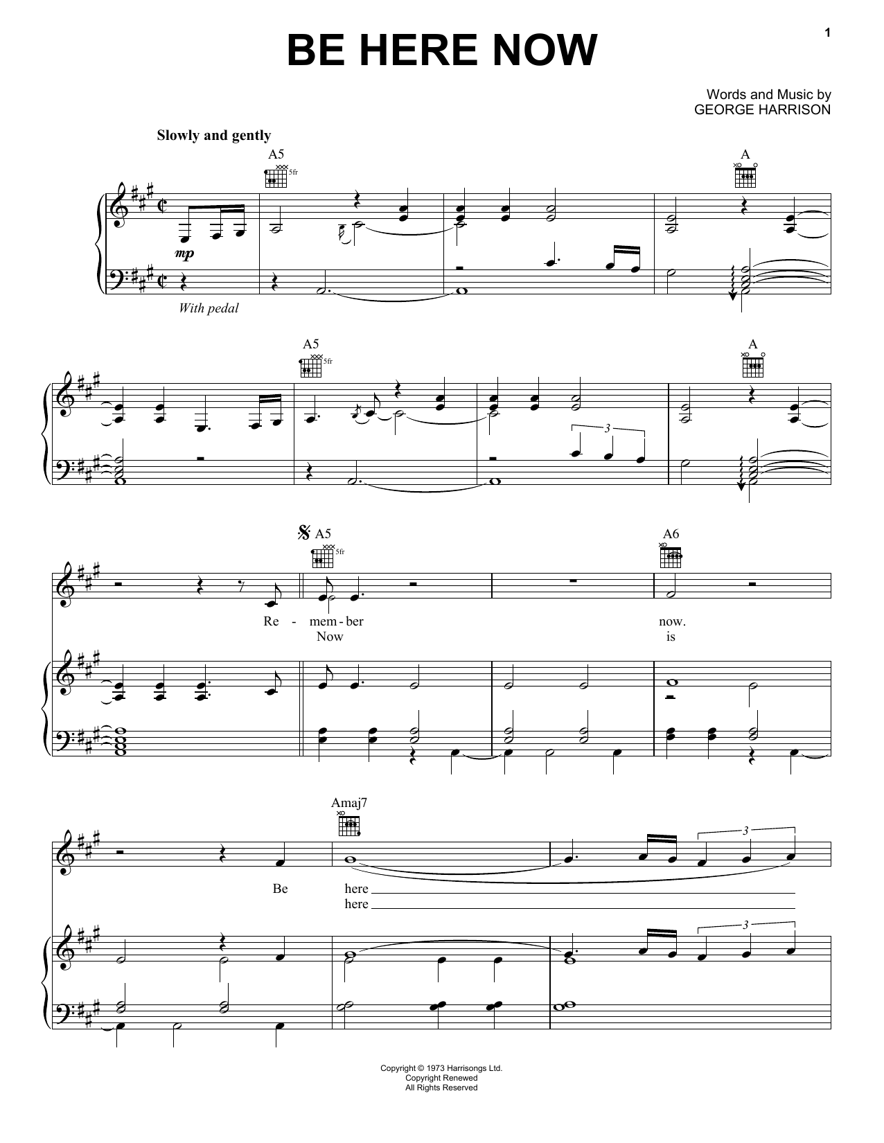 George Harrison Be Here Now Sheet Music Notes & Chords for Piano, Vocal & Guitar (Right-Hand Melody) - Download or Print PDF