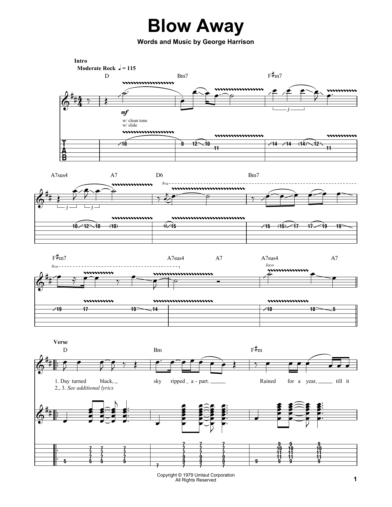 George Harrison Blow Away Sheet Music Notes & Chords for Guitar Tab Play-Along - Download or Print PDF